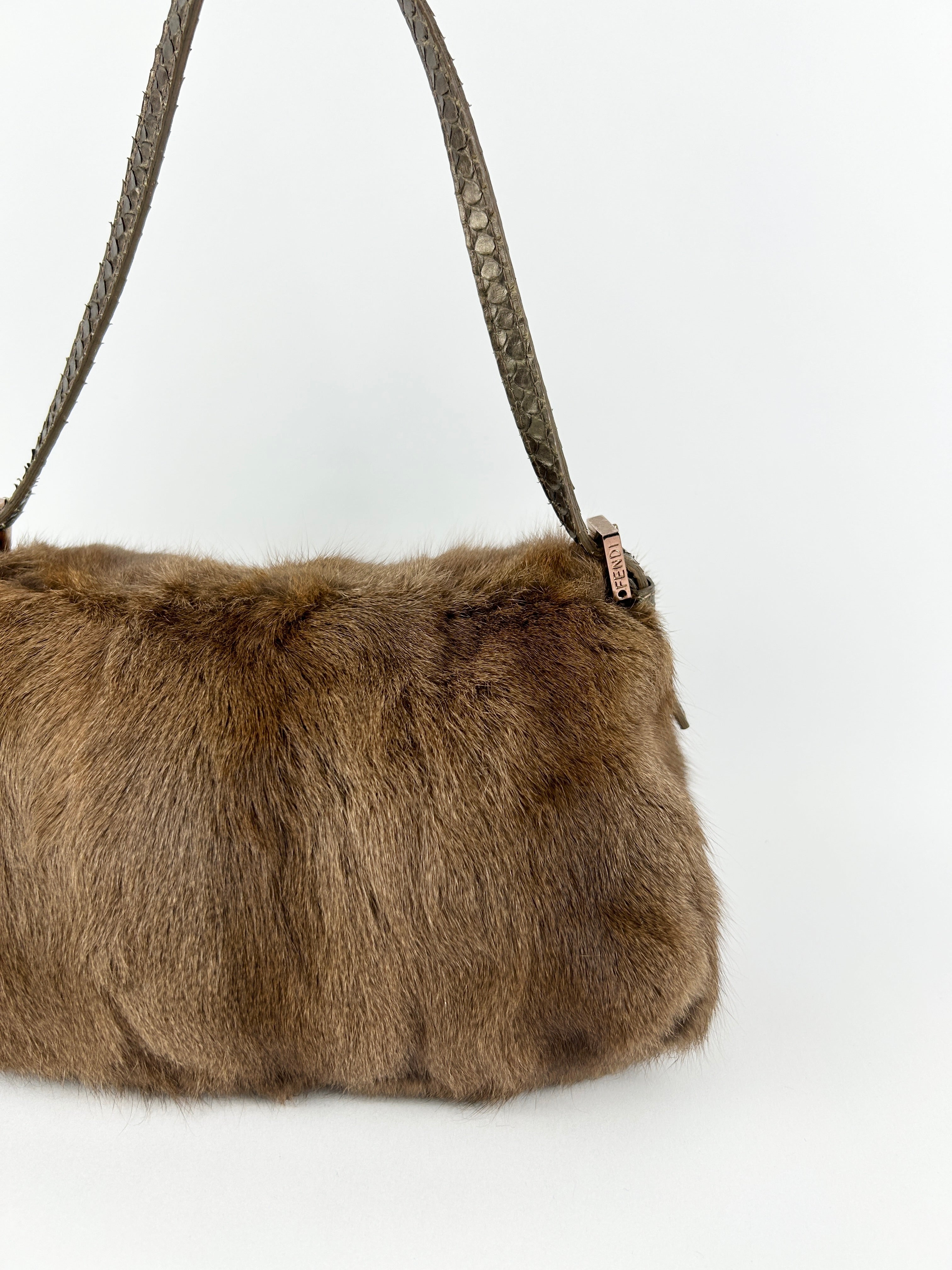 Vintage Fendi Mink Fur Mini Baguette Shoulder Bag