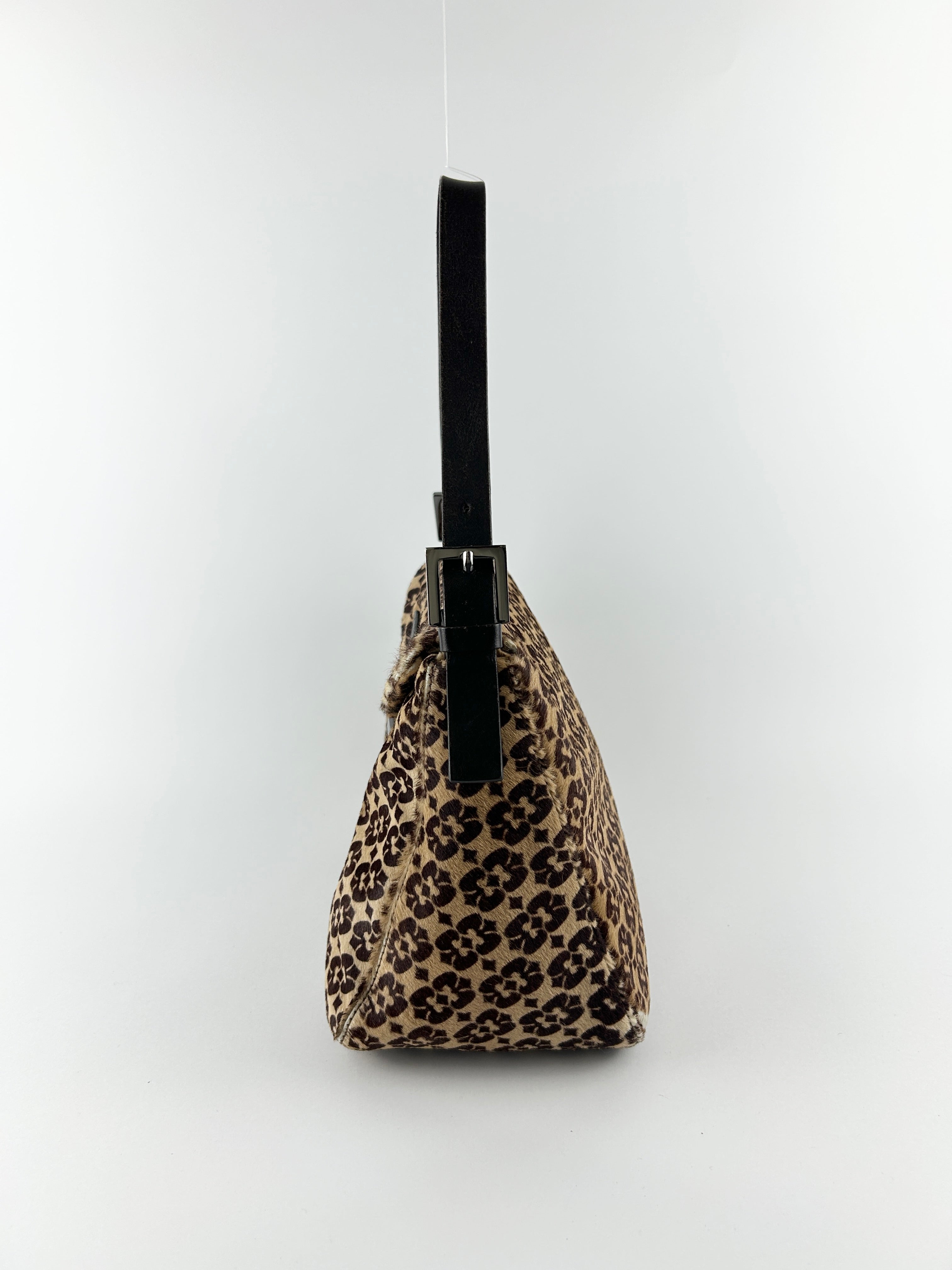 Vintage Fendi Zucca Calf Hair Mamma Baguette Shoulder Bag