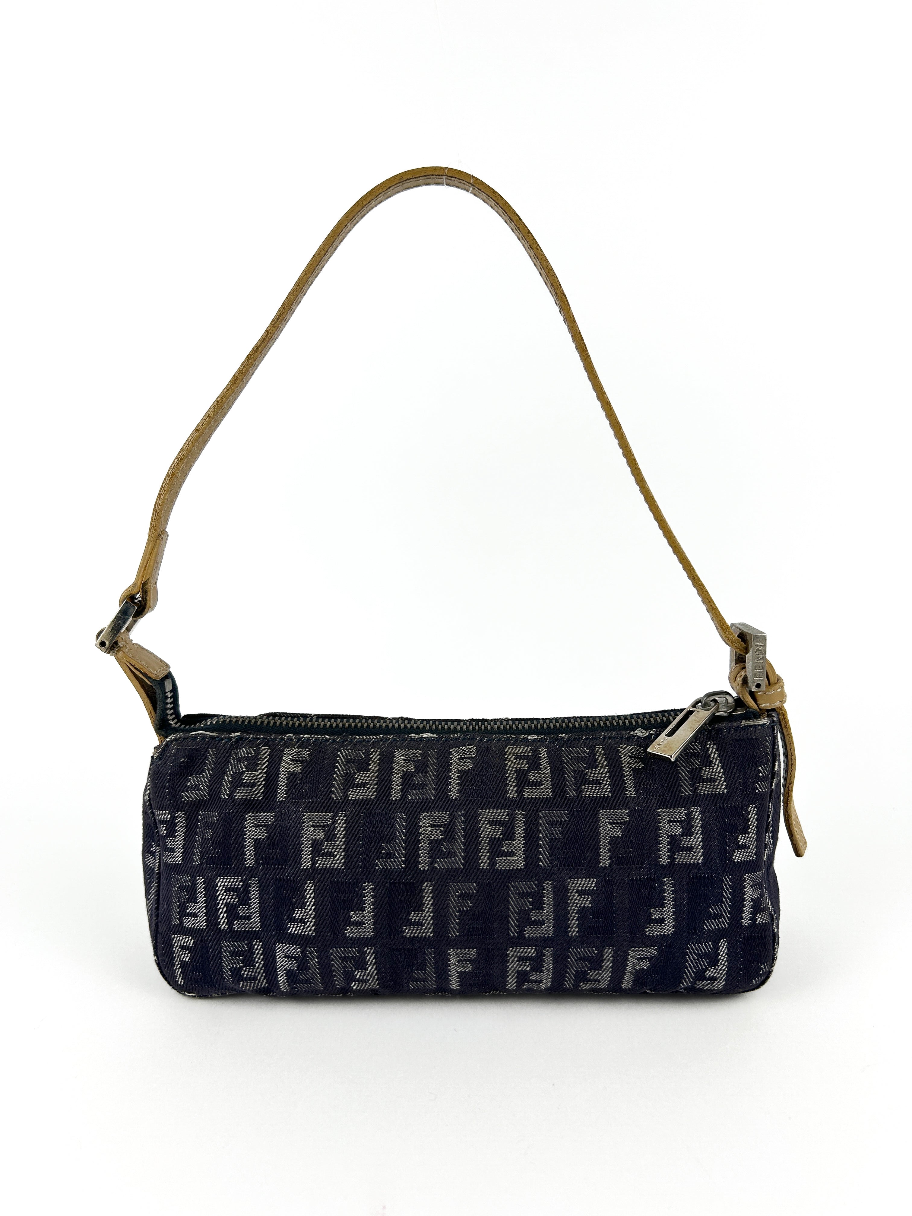 Vintage Fendi Zucca Denim-Look Shoulder Bag