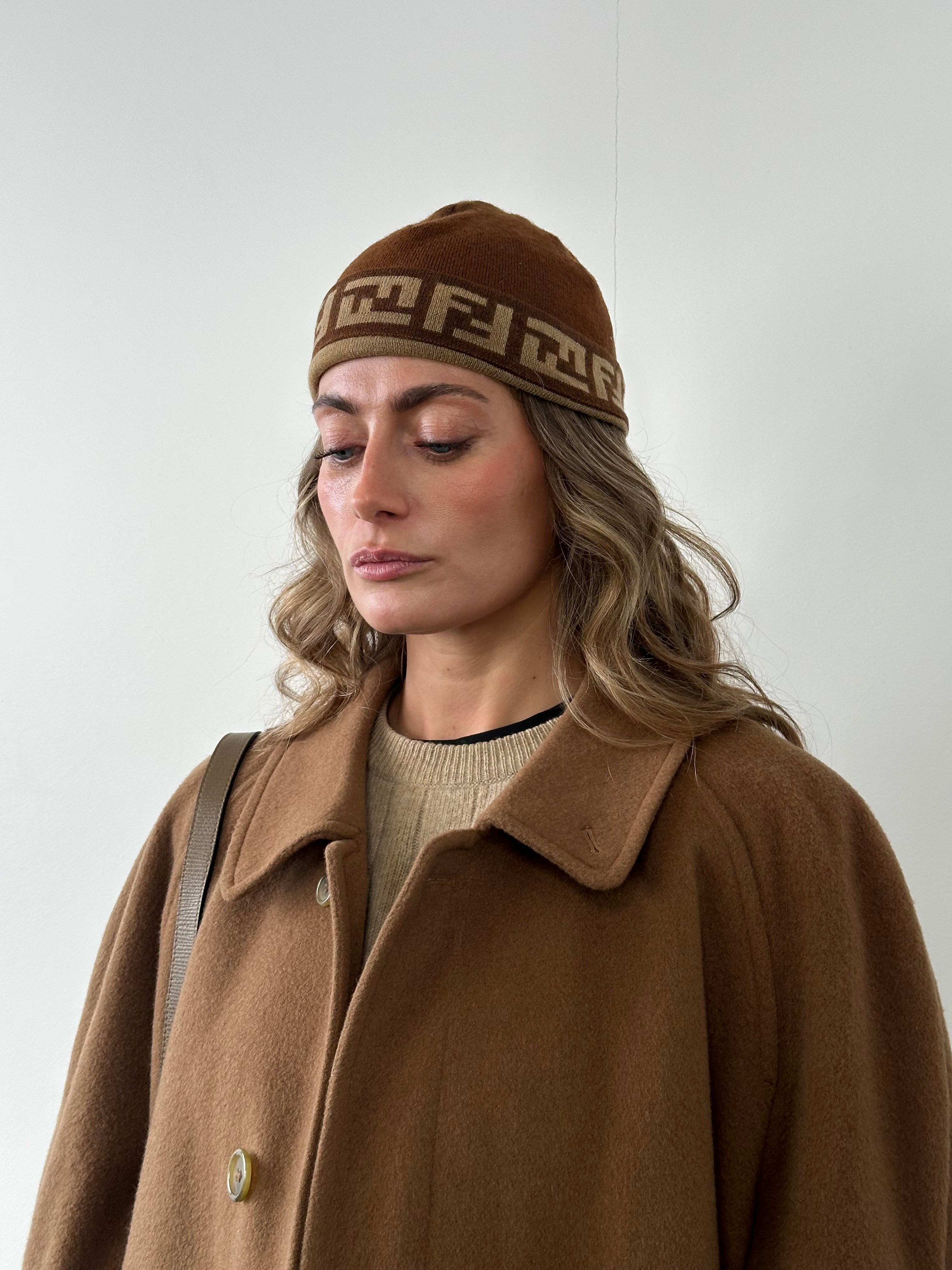 Fendi FF Monogram Print Beanie Hat