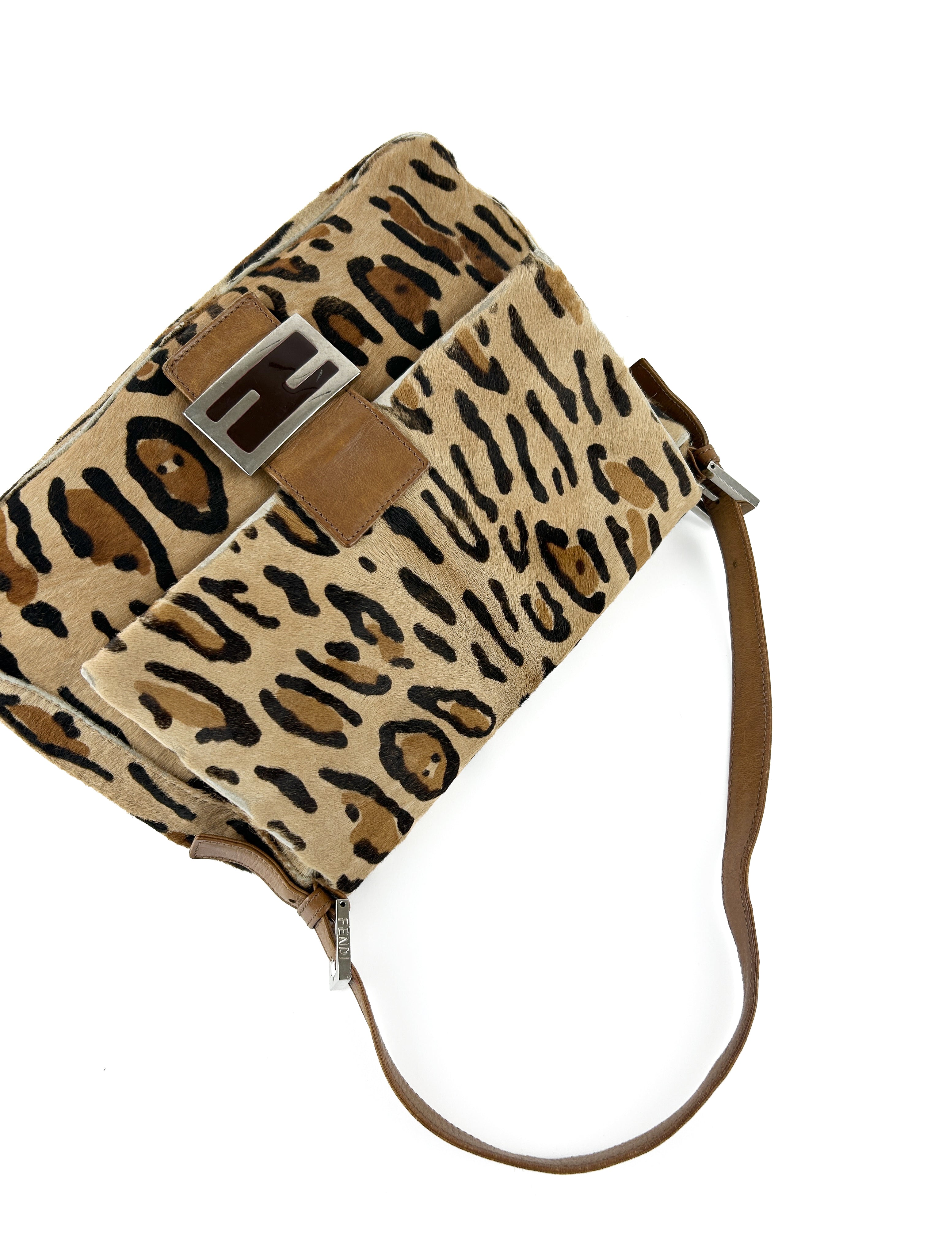 Vintage Fendi Animal Print Calf Hair Mamma Baguette Shoulder Bag