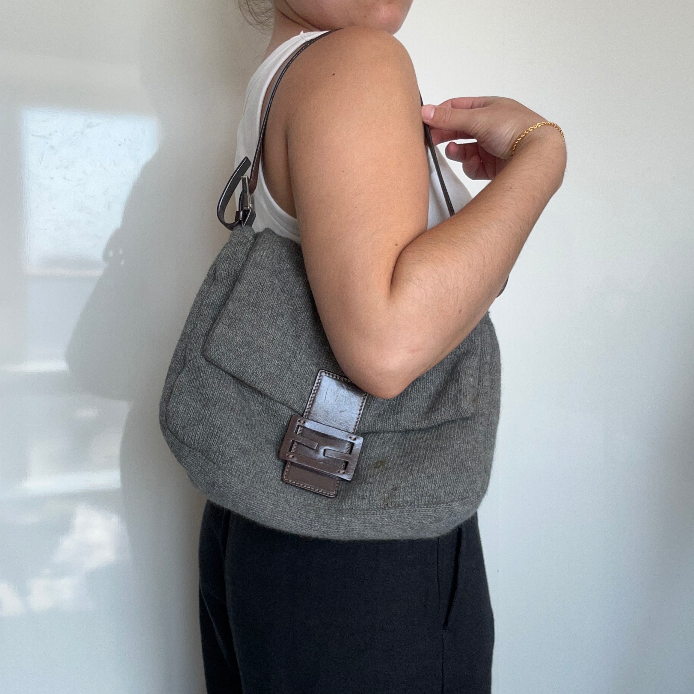 Vintage Fendi Wool Mamma Baguette Shoulder Bag