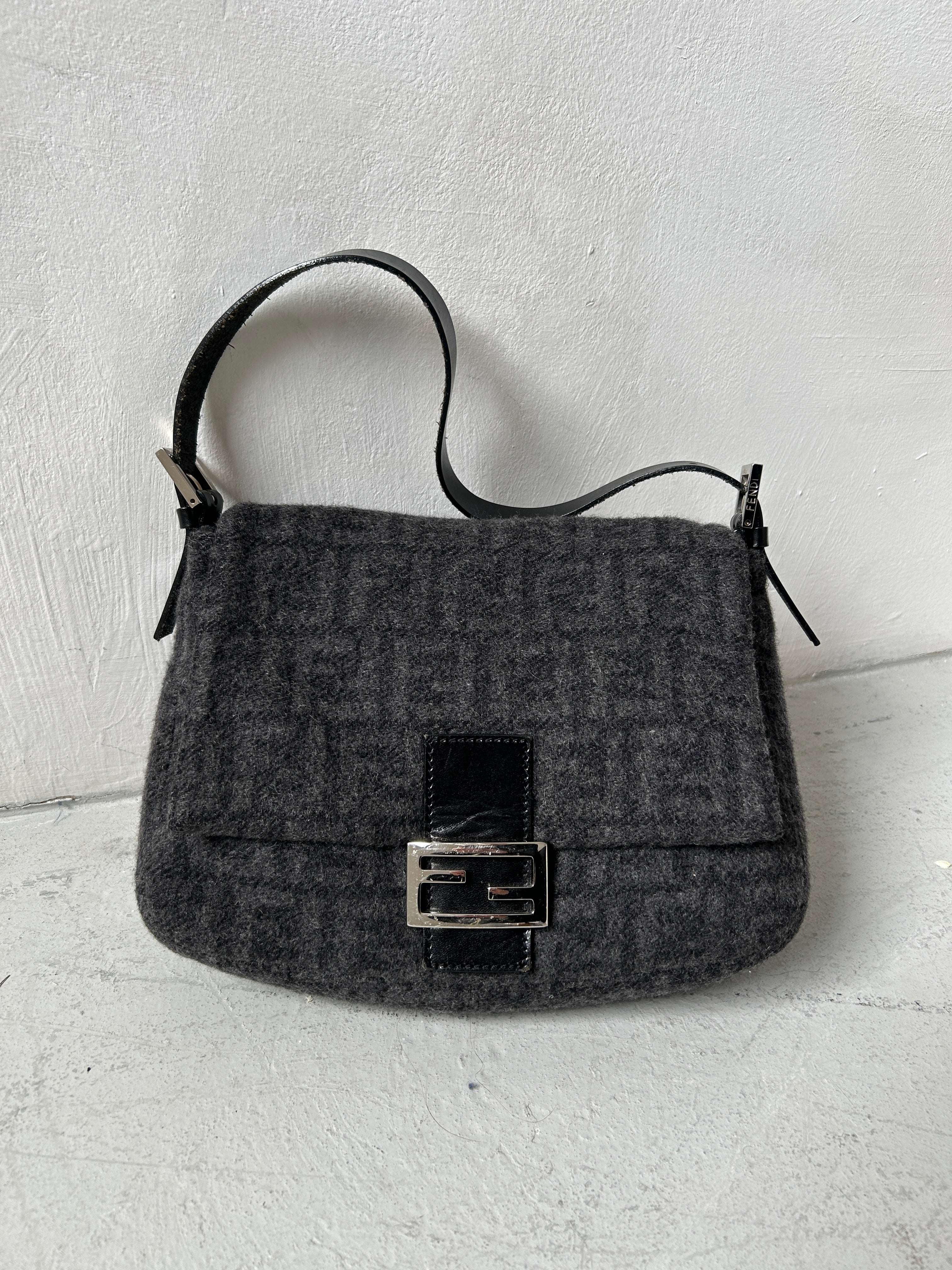 Vintage Fendi Zucca Cashmere Mamma Baguette Shoulder Bag