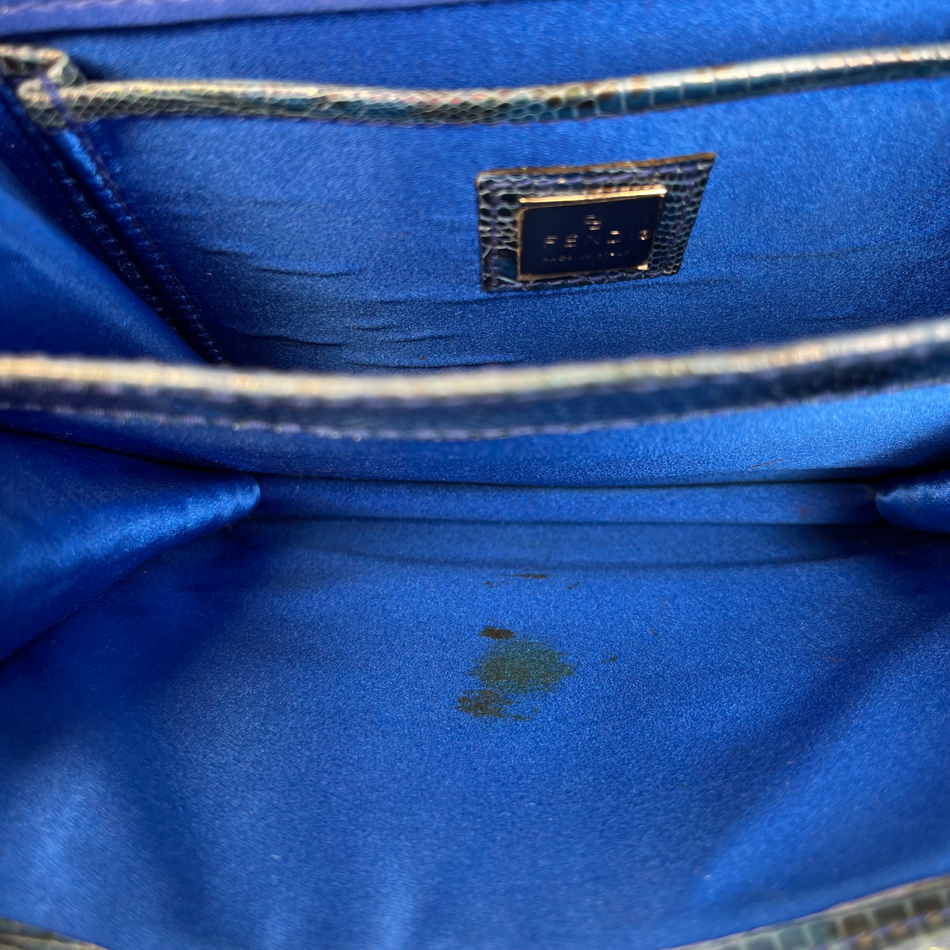 FENDI Vintage Lizard Iridescent Blue Shoulder Bag