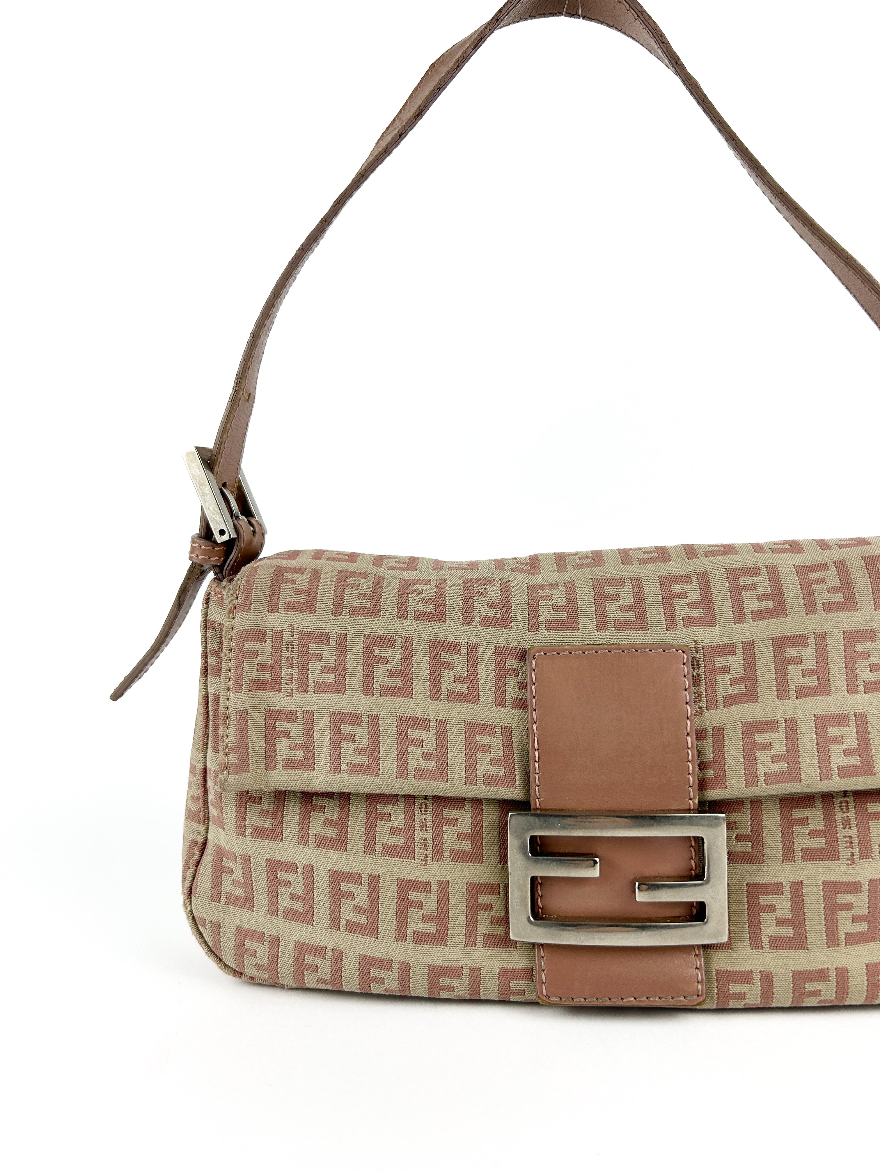 Vintage Fendi Zucca Pink Baguette Shoulder Bag