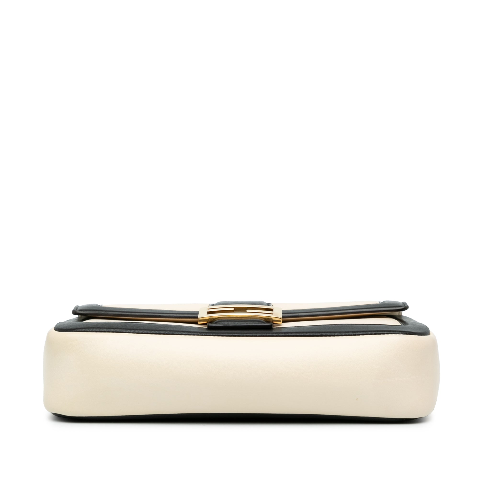 White Fendi Bicolor Leather Chain Midi Baguette Shoulder Bag