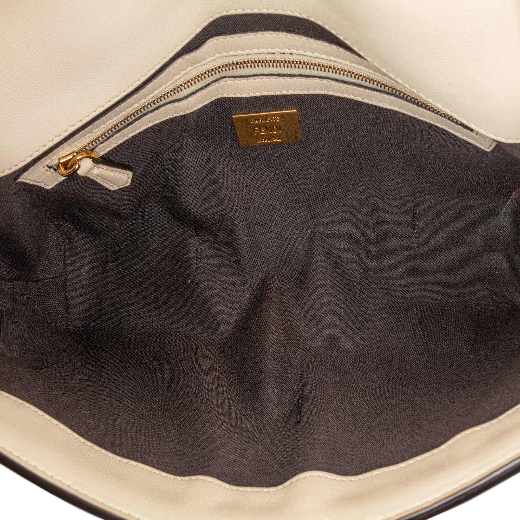 White Fendi Bicolor Leather Chain Midi Baguette Shoulder Bag