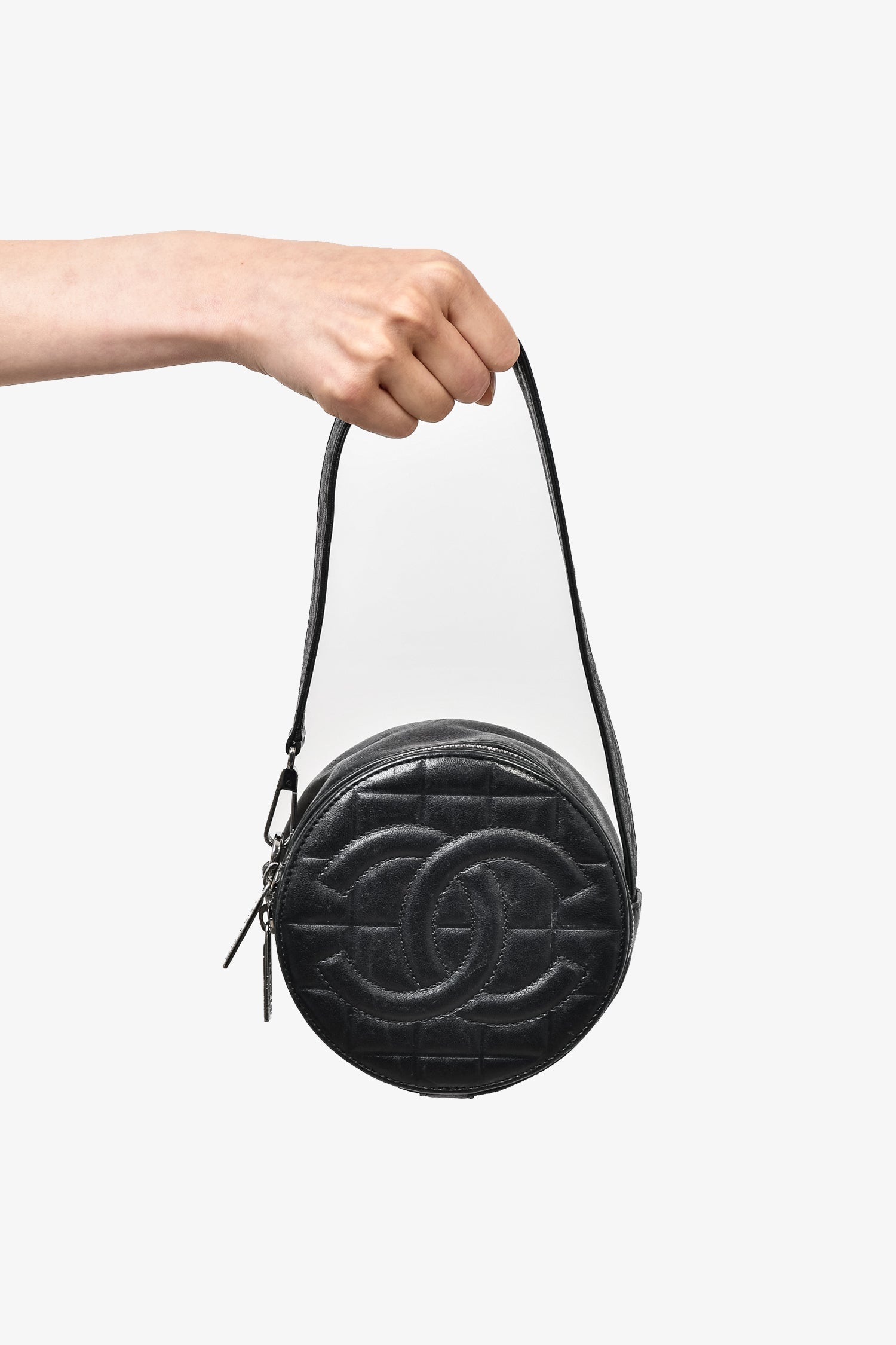 Chanel™ 2003/2004 Black Leather Round CC Shoulder Bag