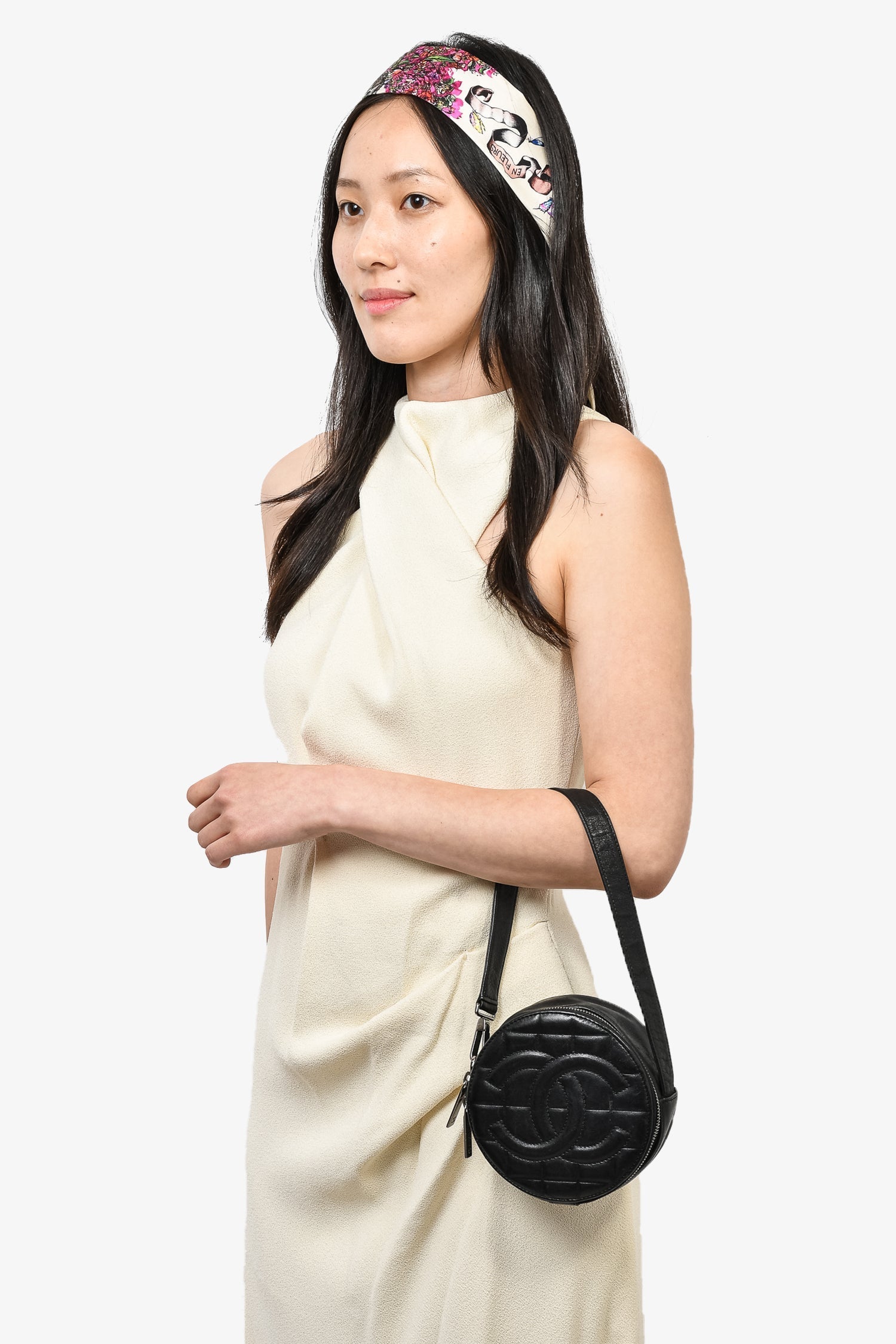 Chanel™ 2003/2004 Black Leather Round CC Shoulder Bag