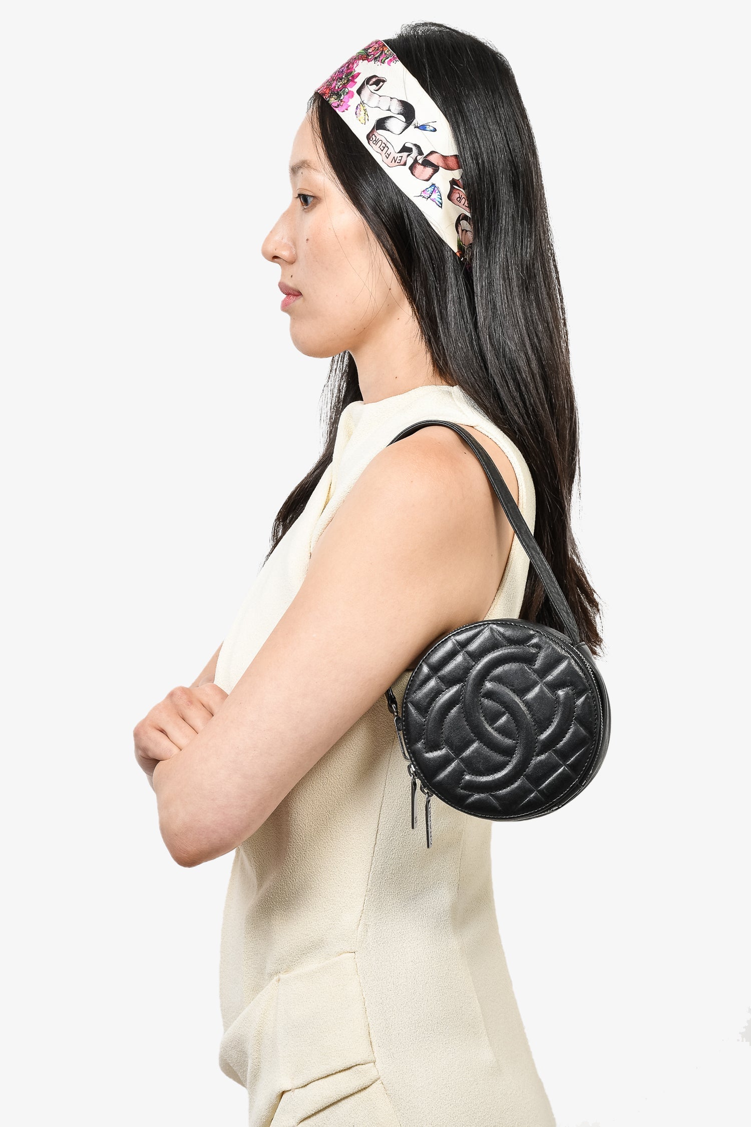 Chanel™ 2003/2004 Black Leather Round CC Shoulder Bag