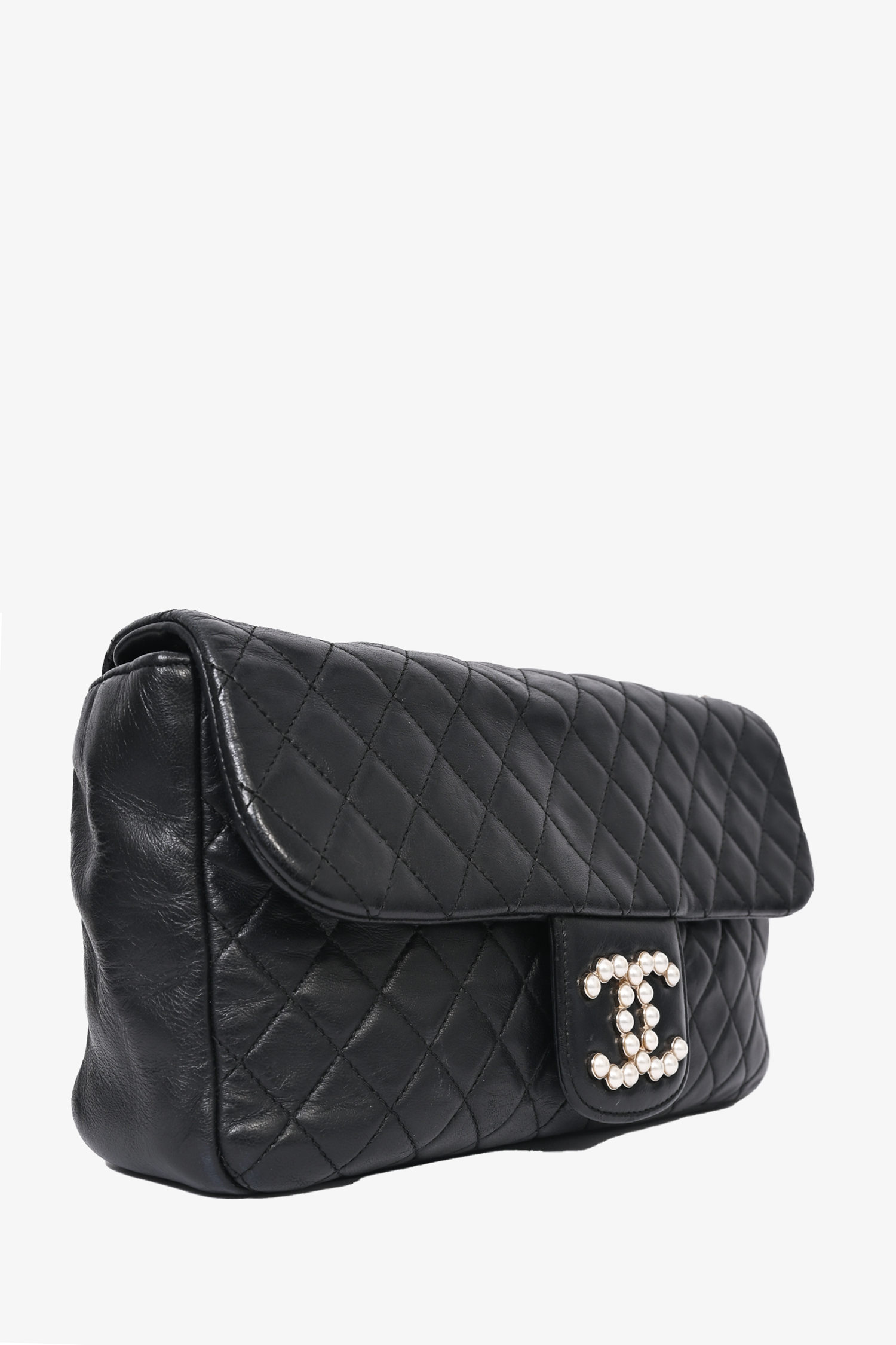 Chanel™ 2008/09 Black Quilted Lambskin Westminster Pearl Strap CC Flap Bag