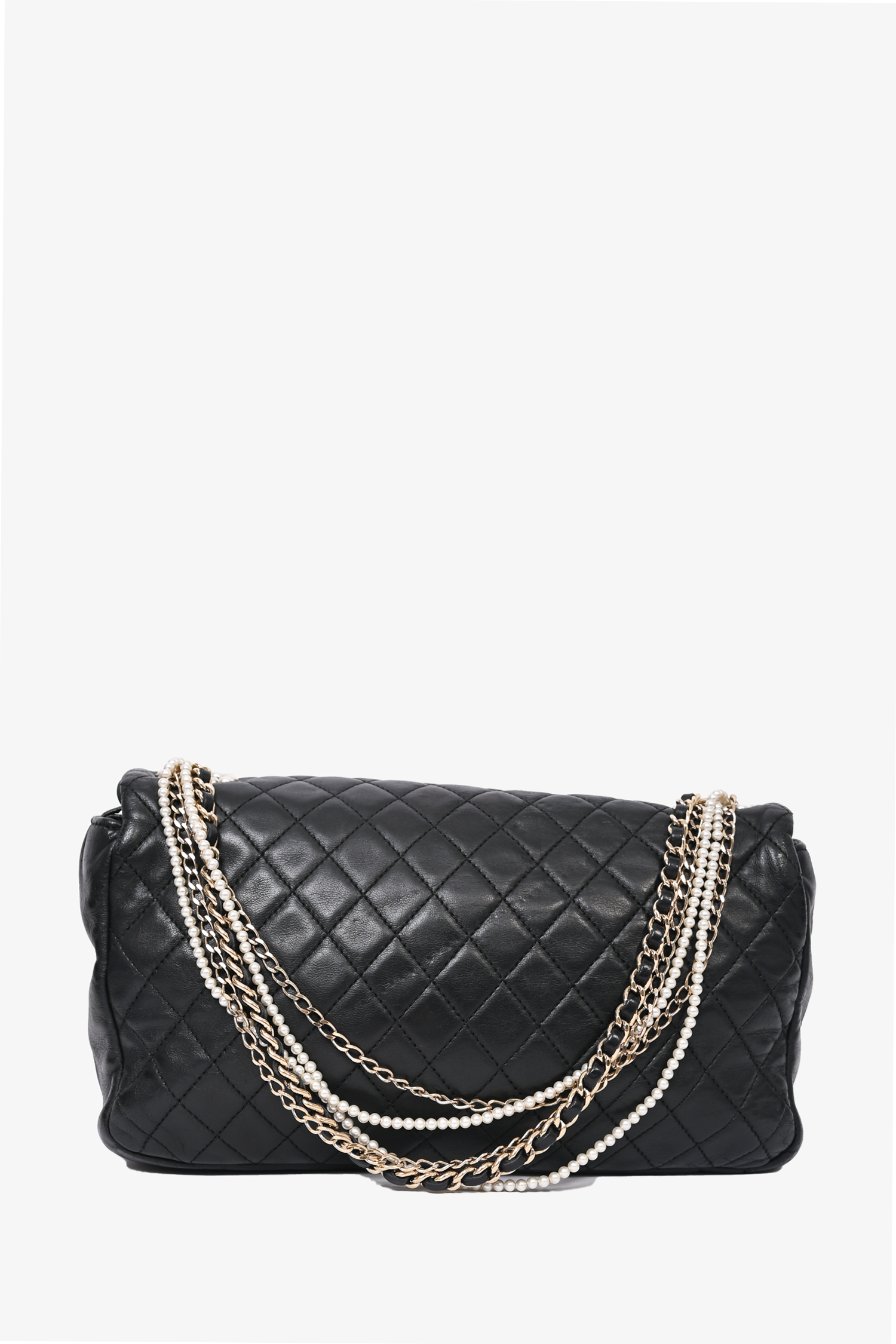 Chanel™ 2008/09 Black Quilted Lambskin Westminster Pearl Strap CC Flap Bag