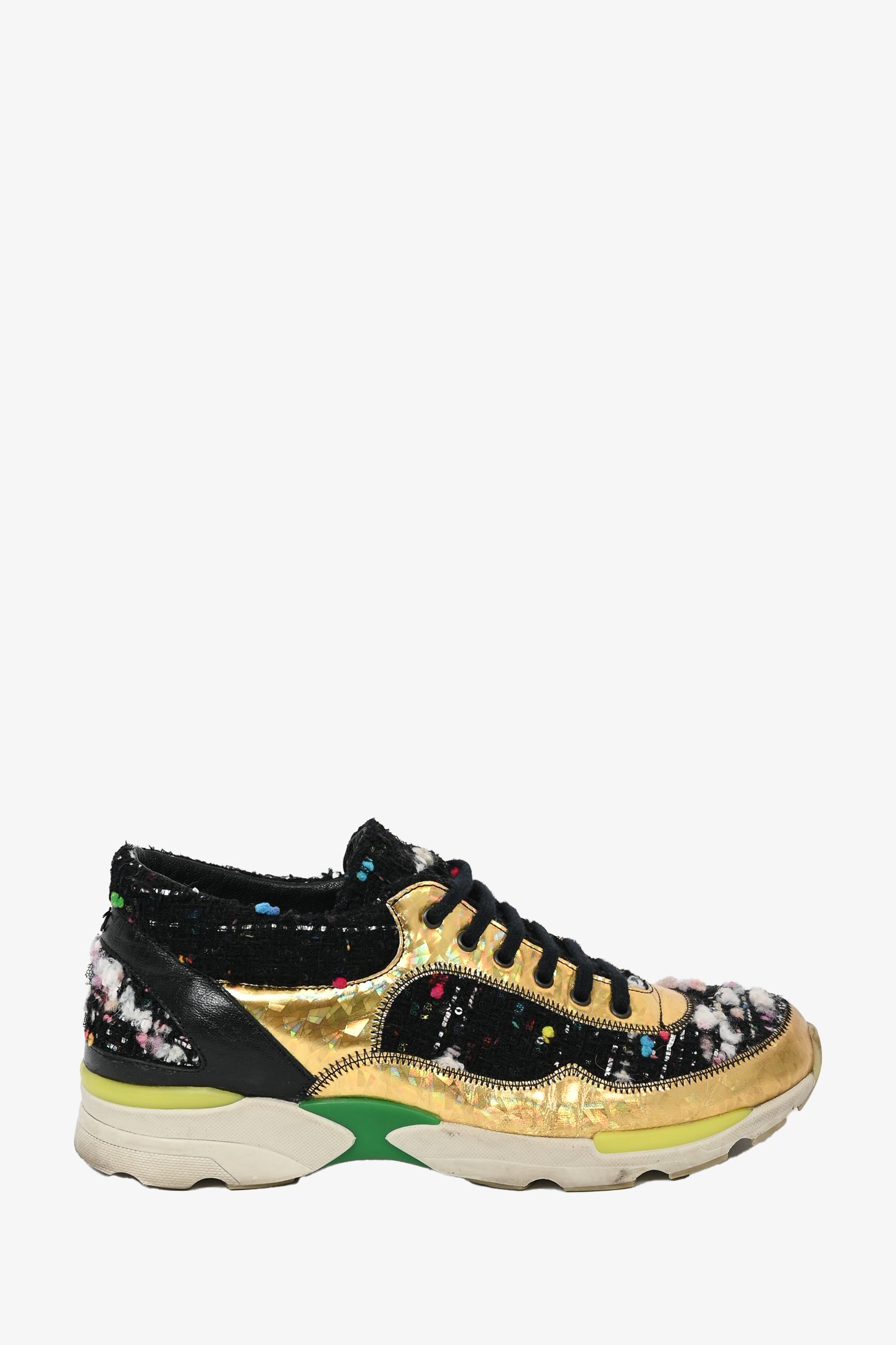 Chanel™ 2014 Black/Gold Fabric Speckled CC Sneakers Size 37