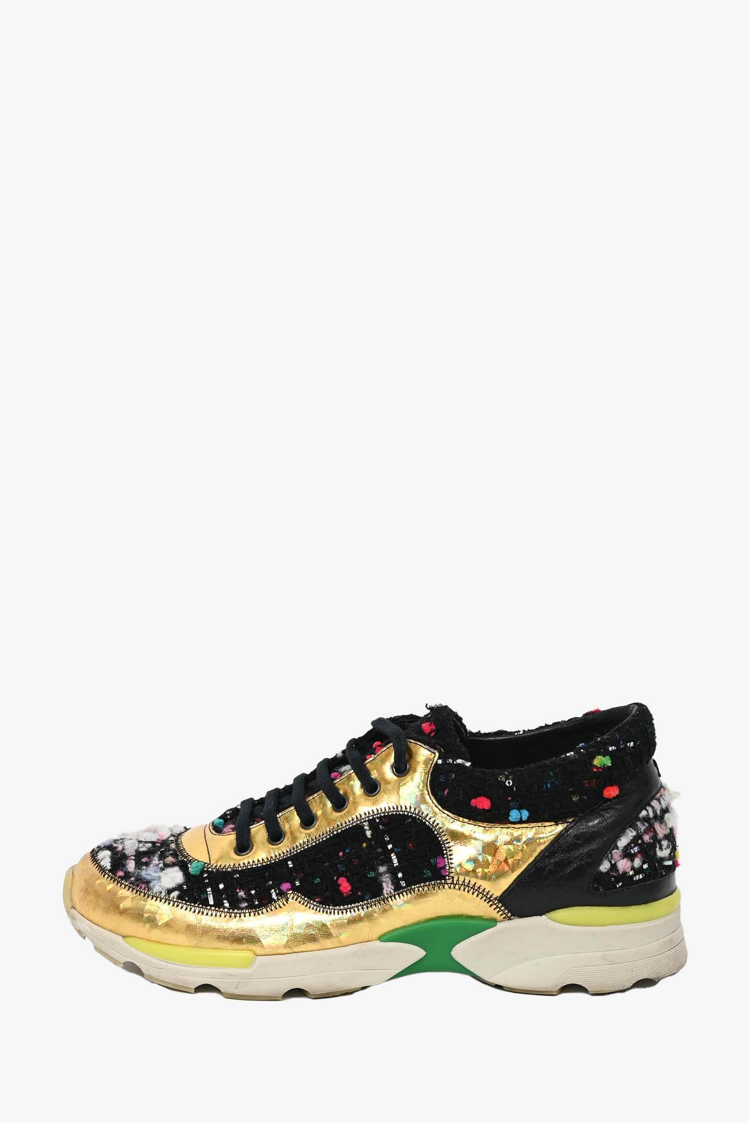 Chanel™ 2014 Black/Gold Fabric Speckled CC Sneakers Size 37