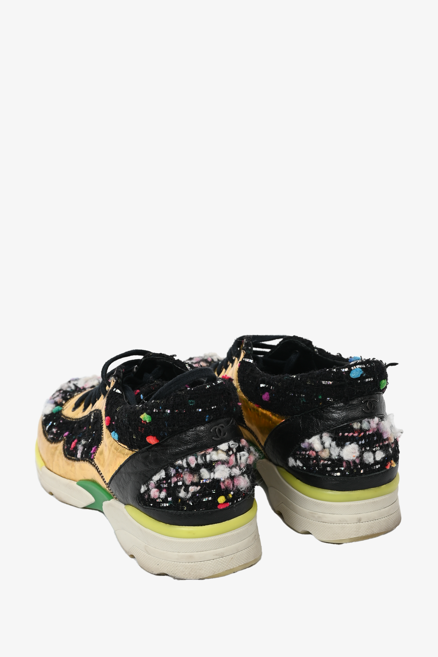 Chanel™ 2014 Black/Gold Fabric Speckled CC Sneakers Size 37