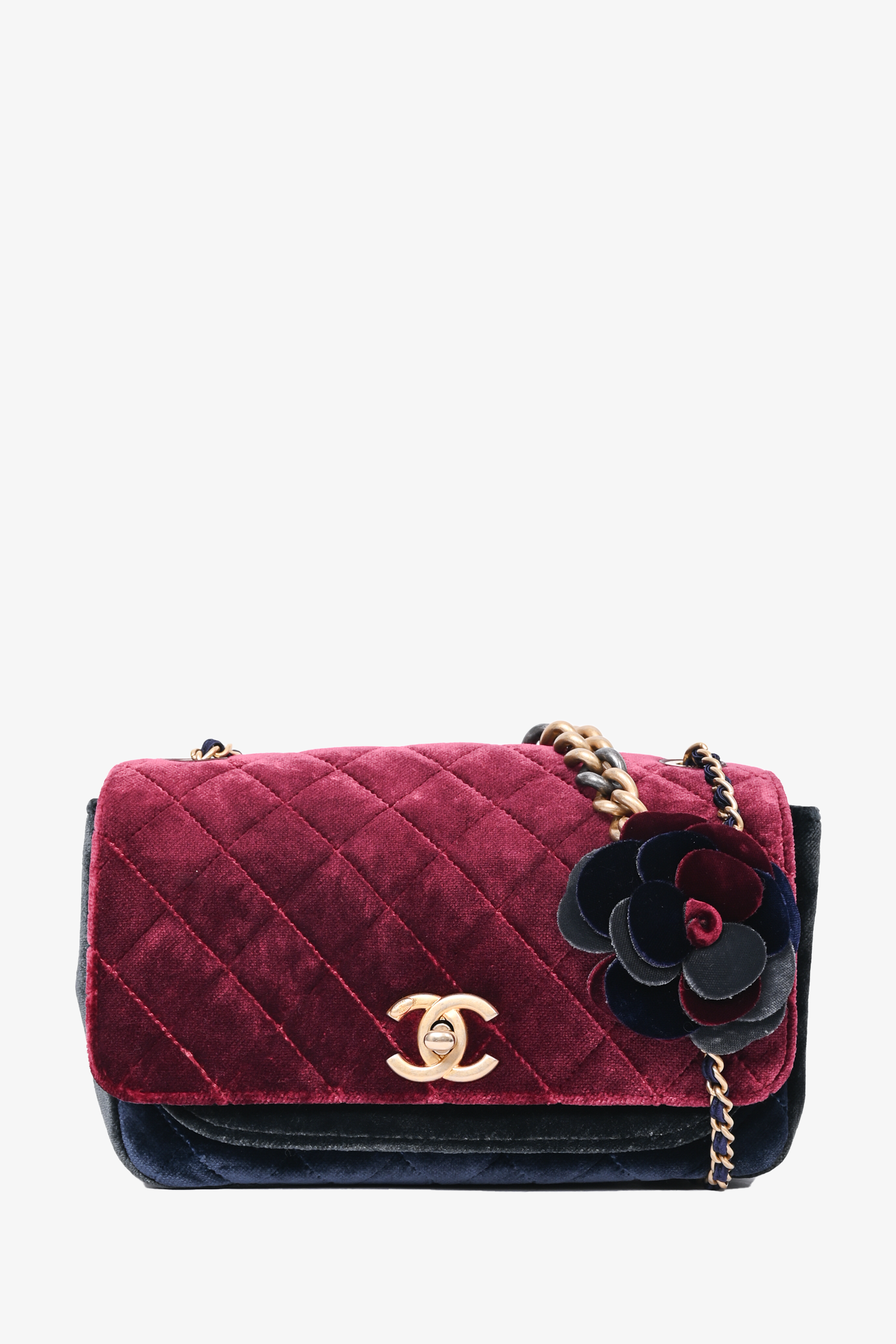 Chanel™ 2017/18 Navy Blue/Red Velvet Paris-Cosmopolite Private Affair Flap Bag