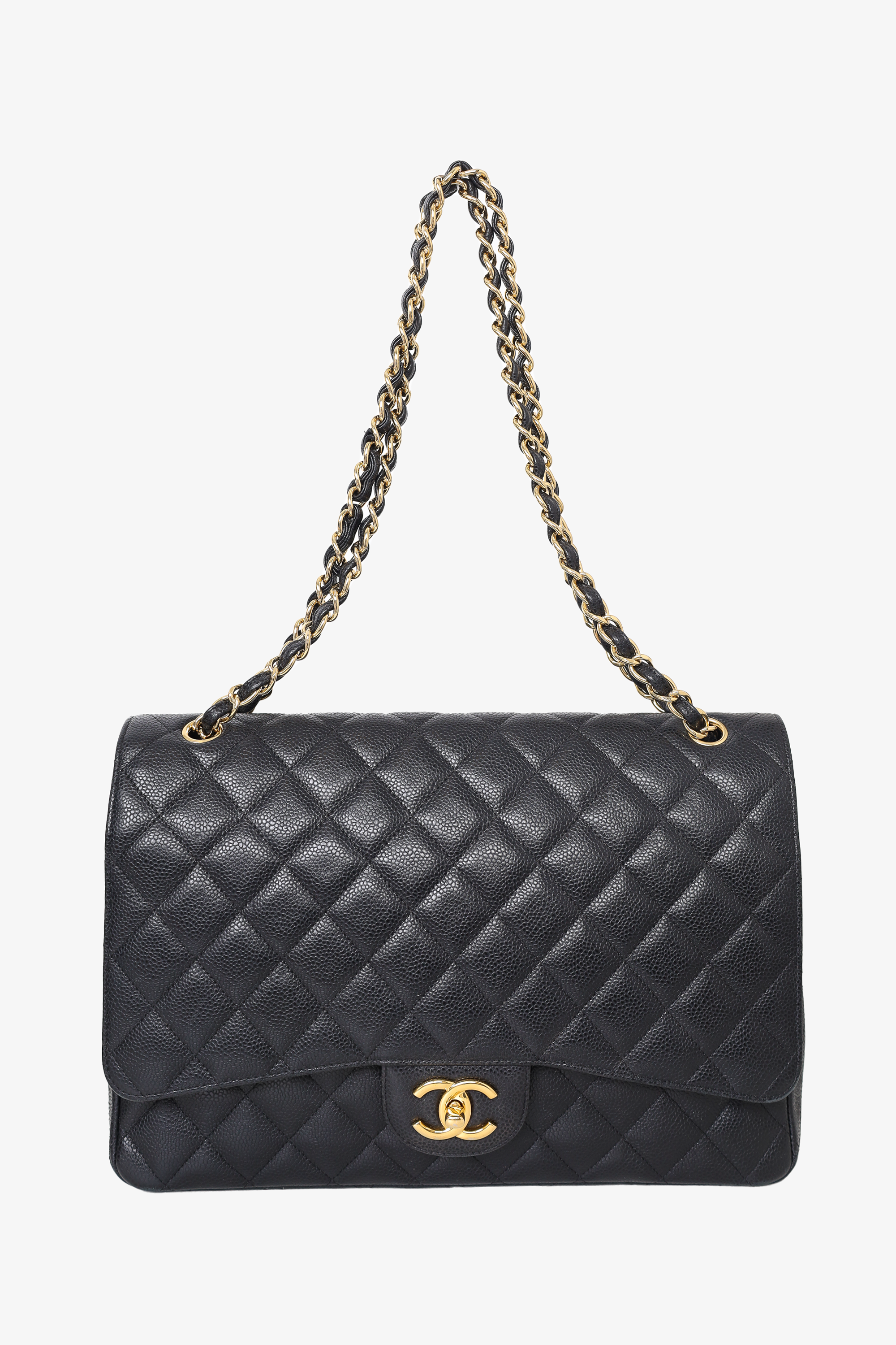 Chanel™ 2017 Black Caviar Leather Maxi Double Flap Bag
