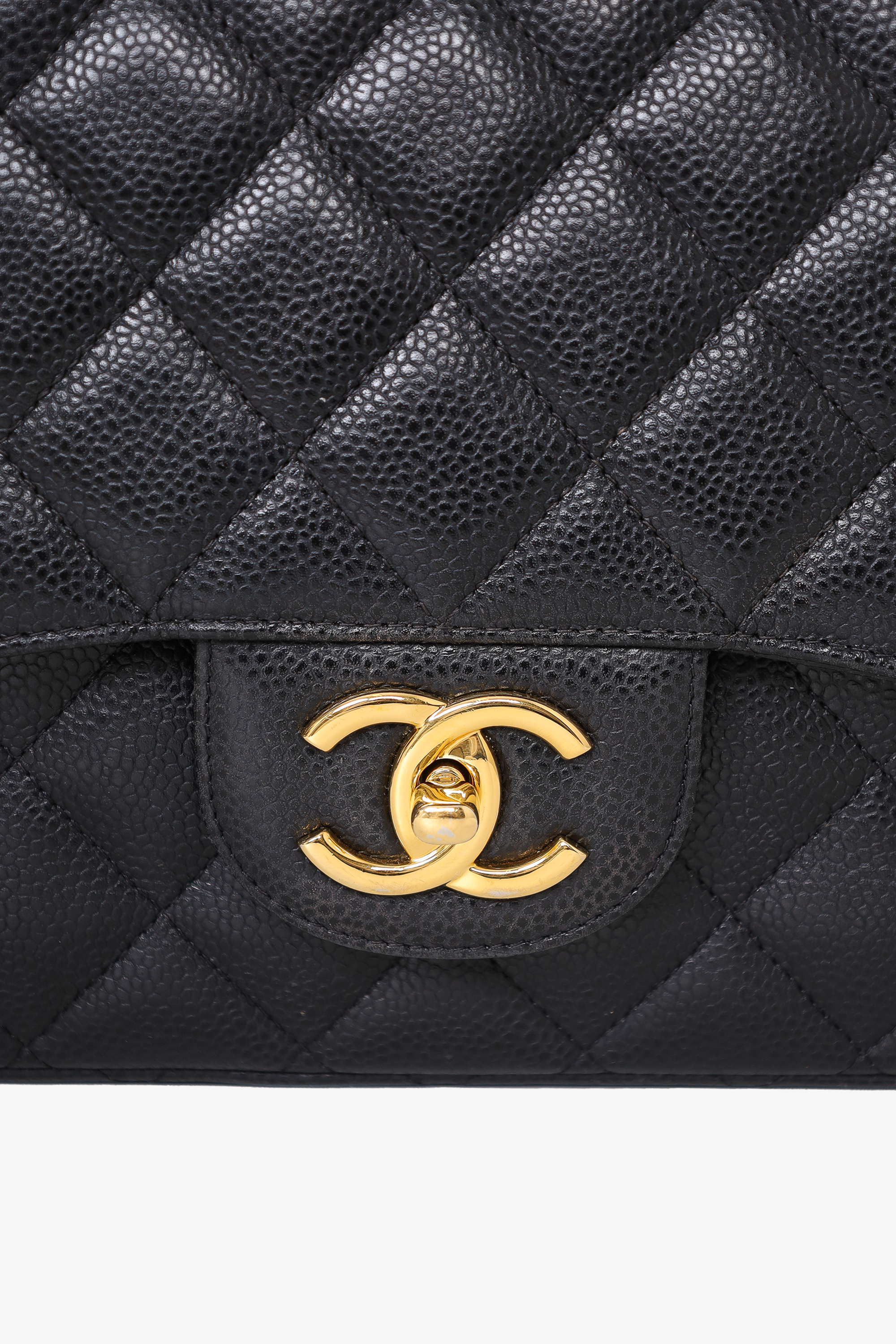 Chanel™ 2017 Black Caviar Leather Maxi Double Flap Bag