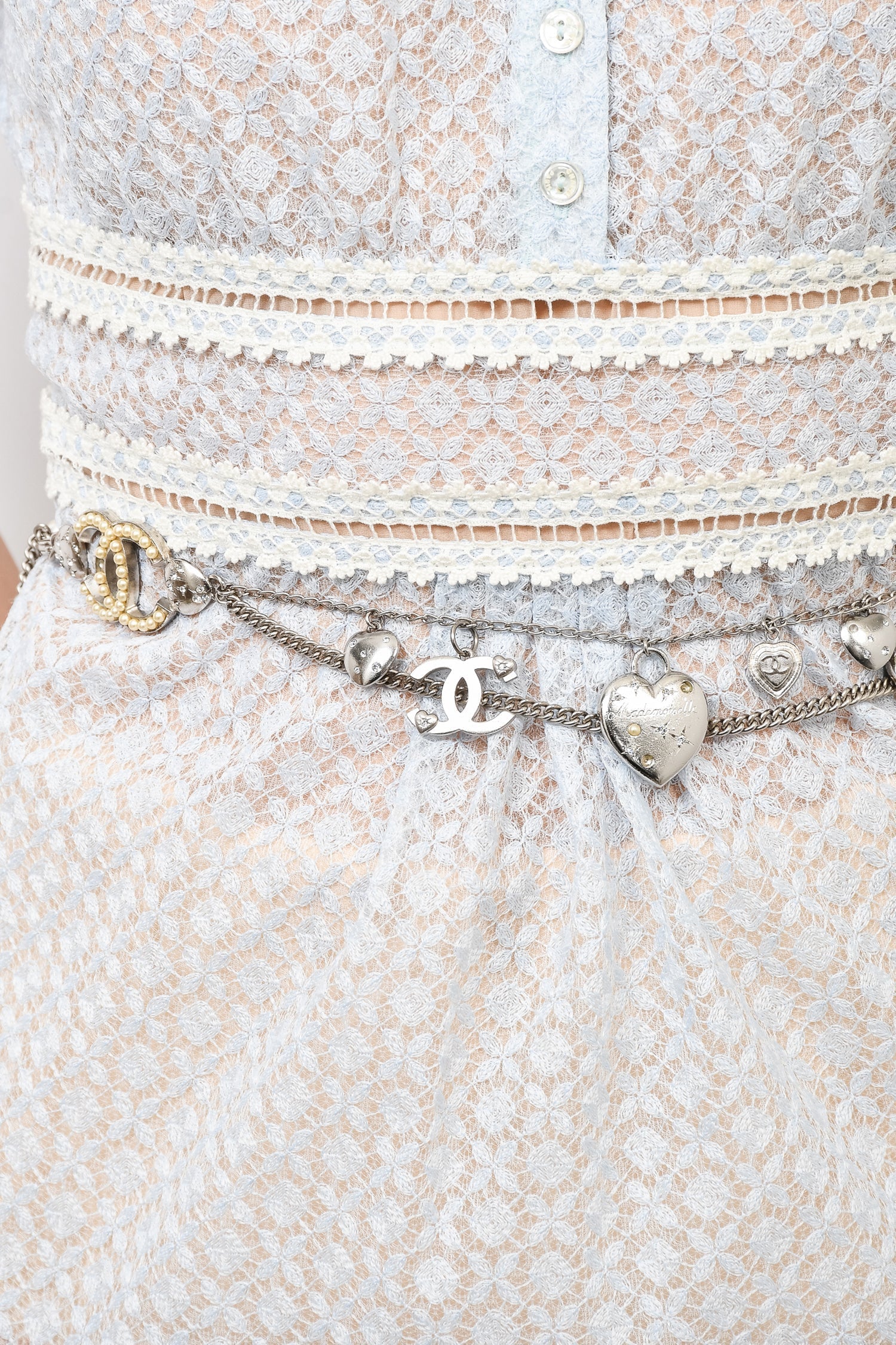 Chanel™ Silver/Pearl Multi-Chain Charm Belt