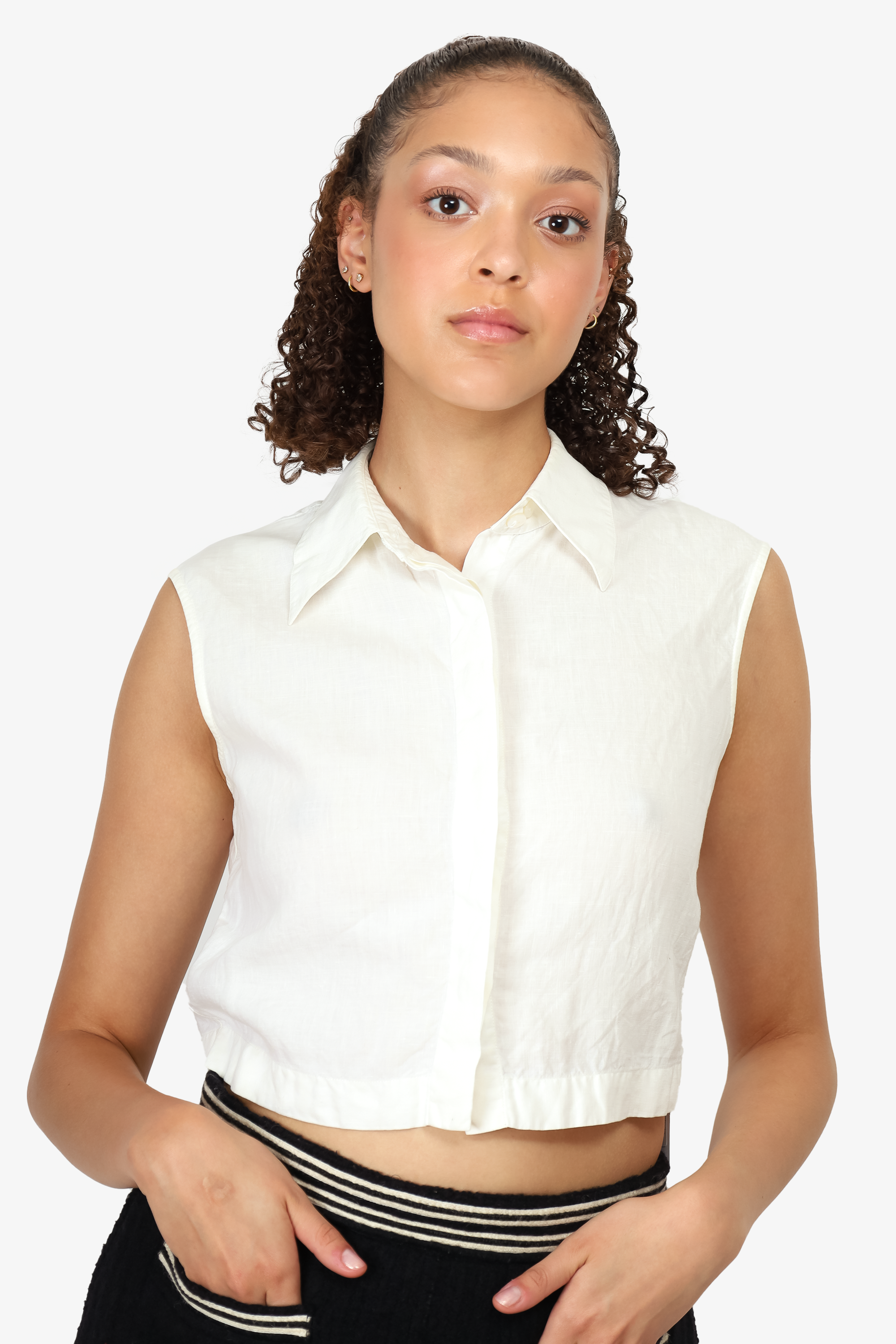 Chanel™ White Linen Sleeveless Shirt Size 36