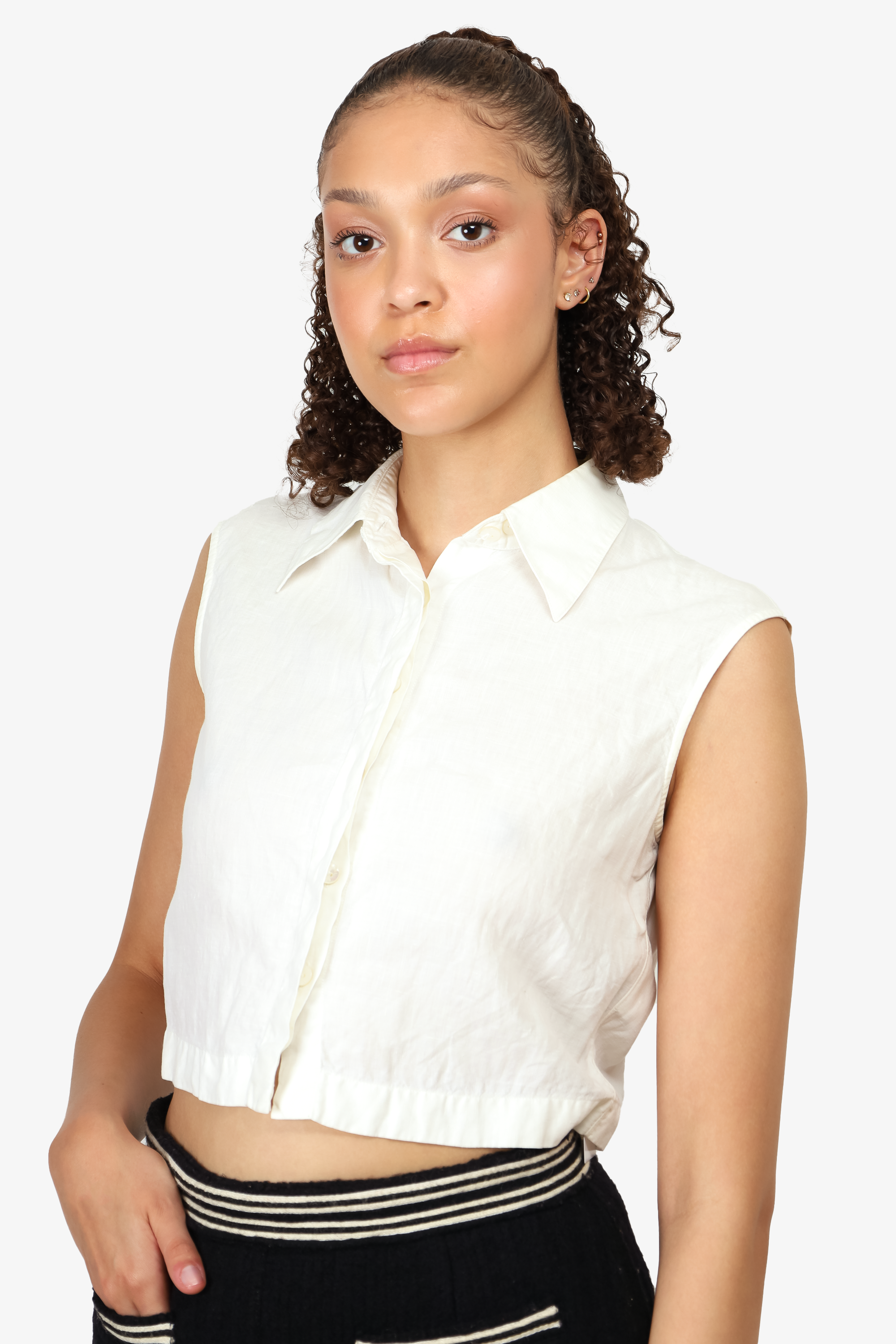 Chanel™ White Linen Sleeveless Shirt Size 36