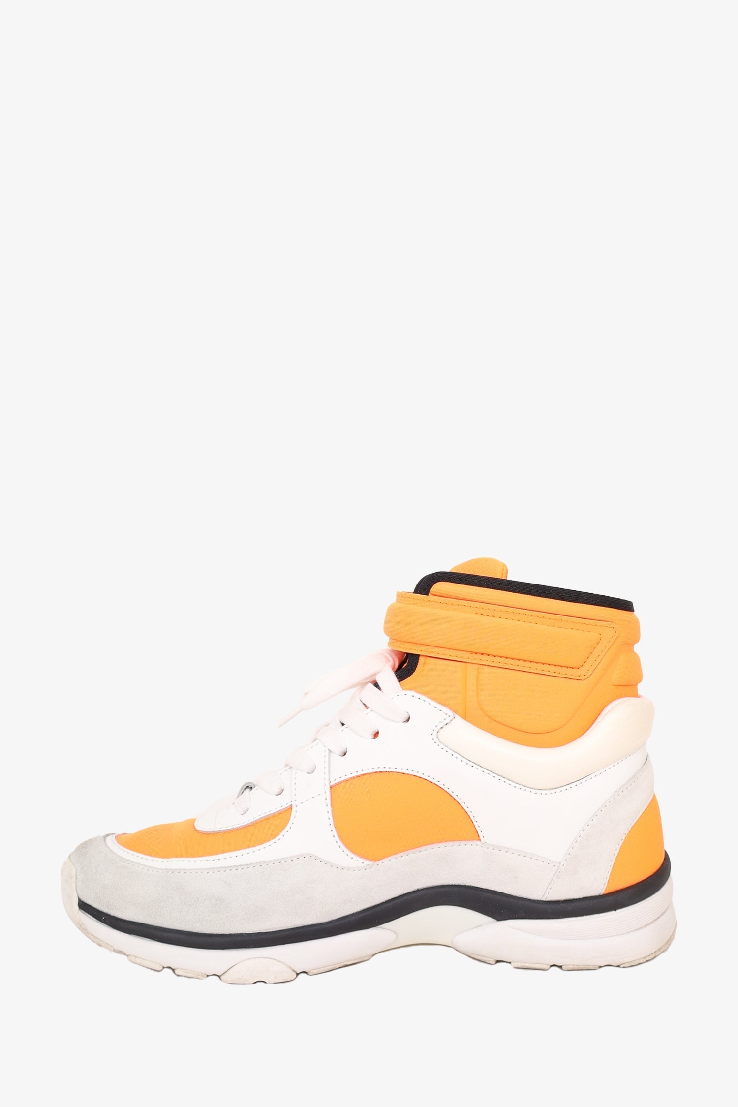 Chanel™ White/Orange Fabric/Leather Interlocking CC High Top Sneakers Size 37