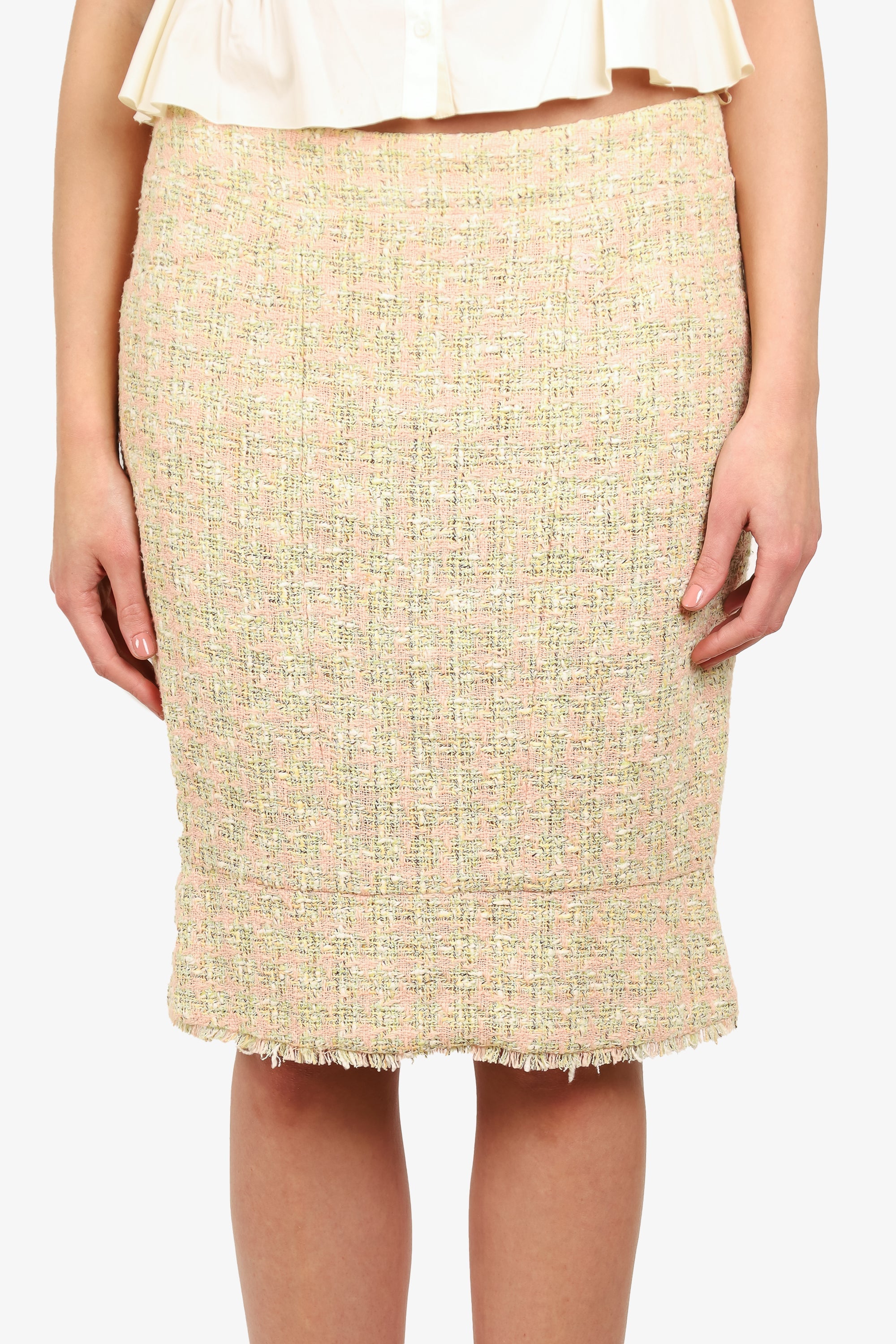 Chanel™ Yellow/Pink Tweed Skirt Size 42