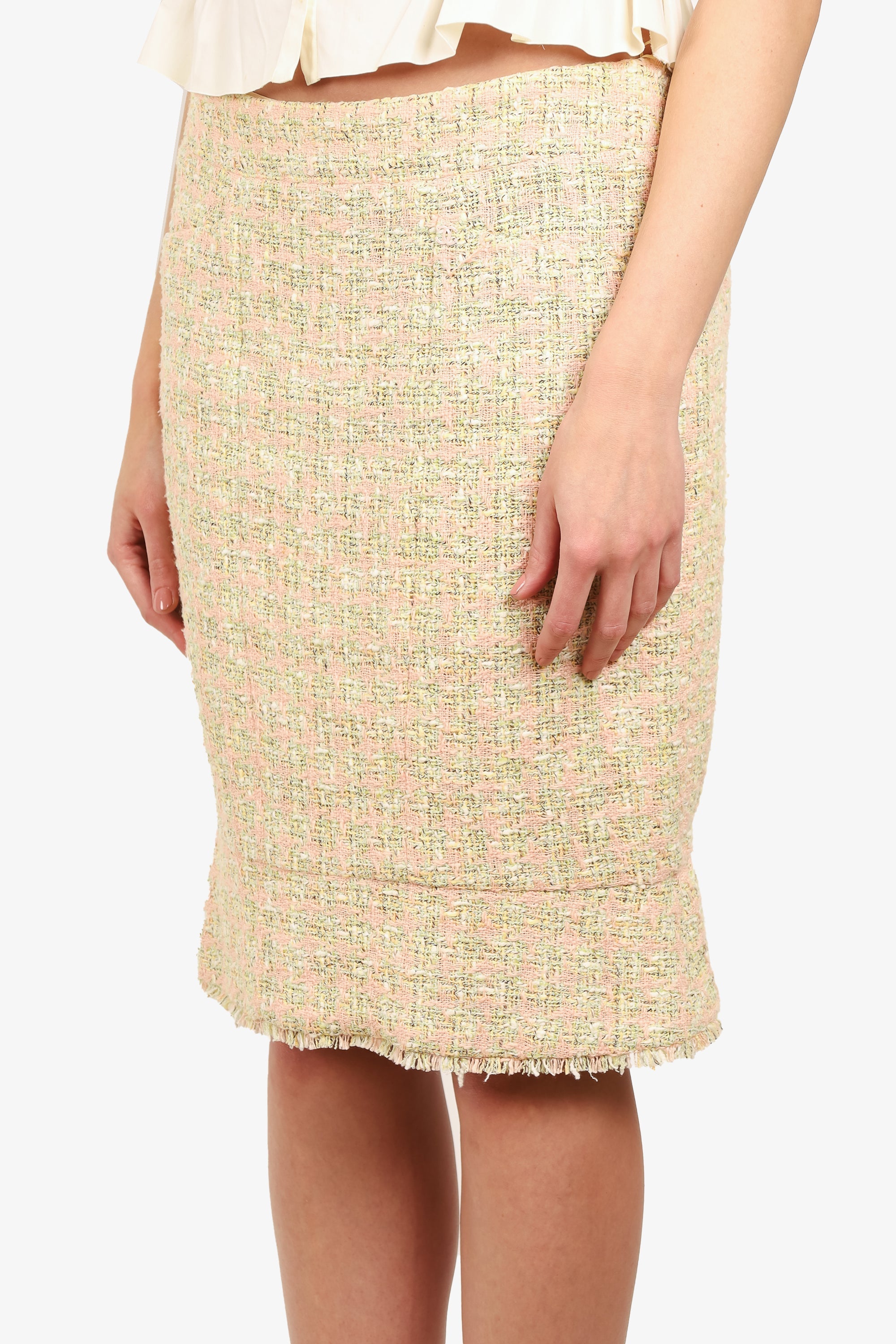 Chanel™ Yellow/Pink Tweed Skirt Size 42