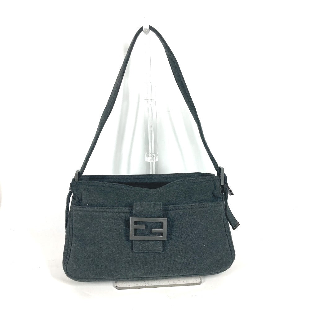 FENDI Shoulder Bag Jersey gray Mamma Bucket logo Women Used