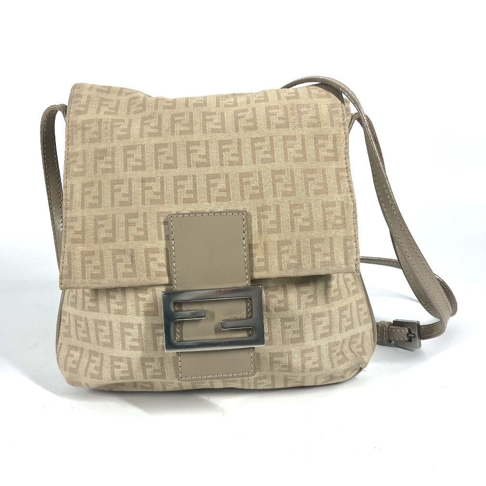 FENDI Shoulder Bag 8BT075 Leather / canvas beige flap logo Zucchino Women Used