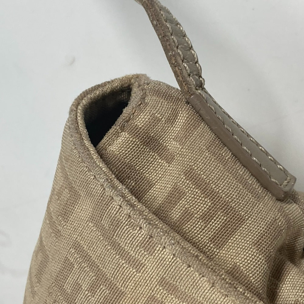 FENDI Shoulder Bag 8BT075 Leather / canvas beige flap logo Zucchino Women Used