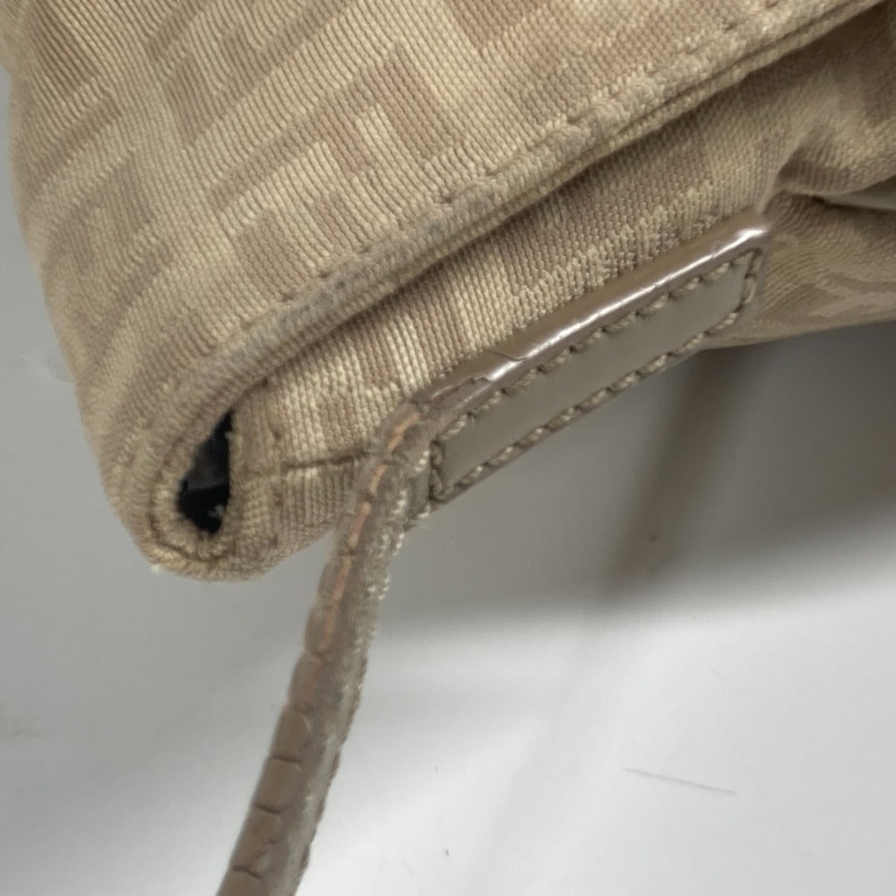 FENDI Shoulder Bag 8BT075 Leather / canvas beige flap logo Zucchino Women Used