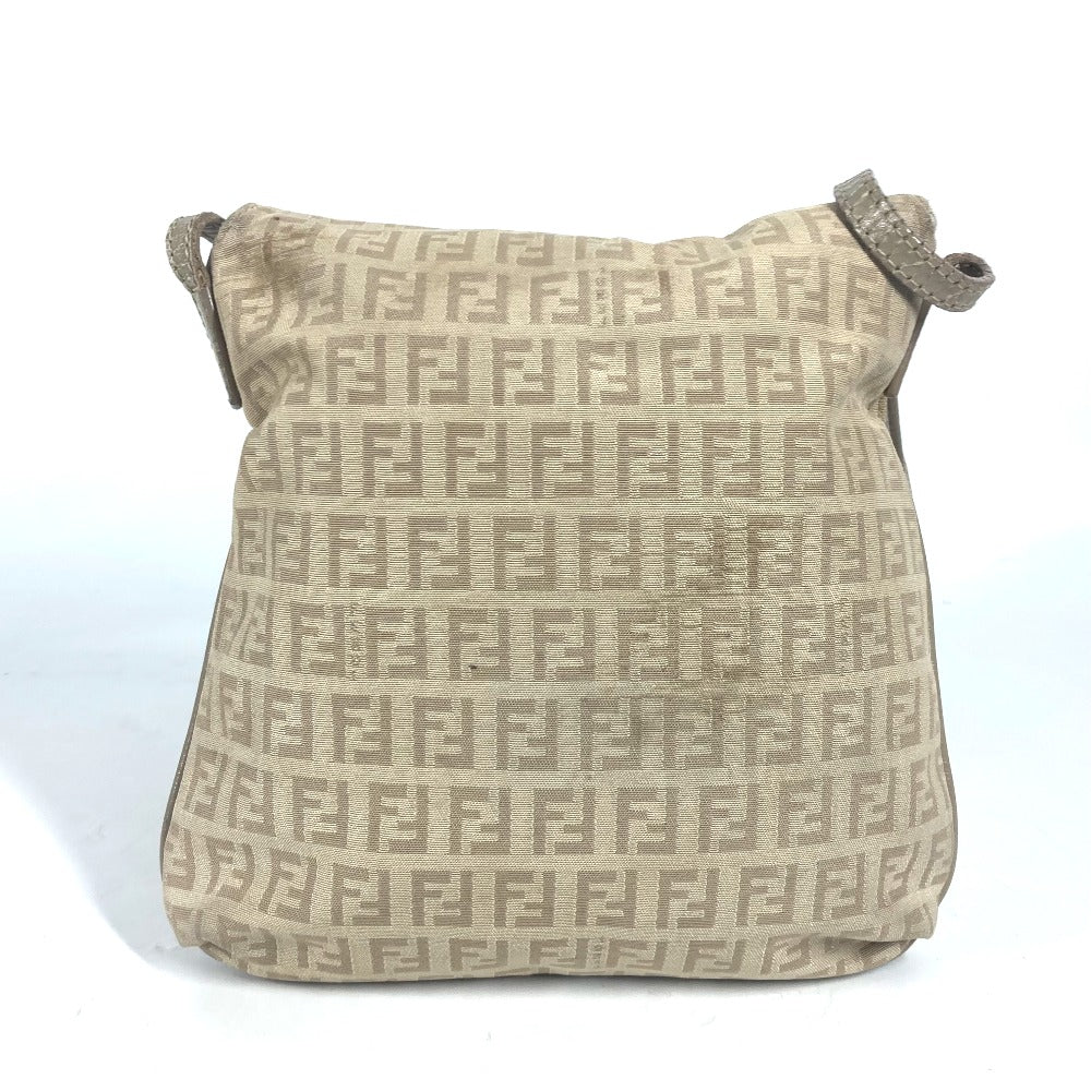 FENDI Shoulder Bag 8BT075 Leather / canvas beige flap logo Zucchino Women Used