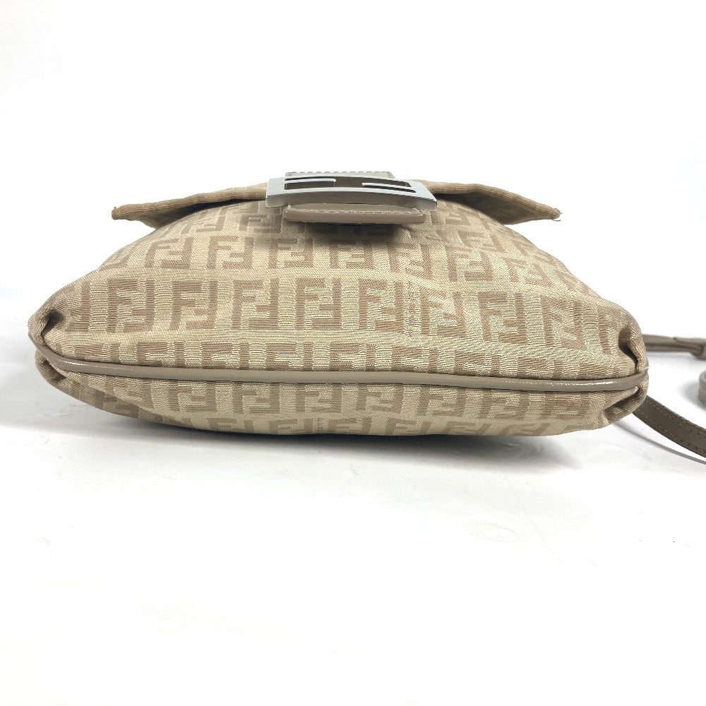 FENDI Shoulder Bag 8BT075 Leather / canvas beige flap logo Zucchino Women Used