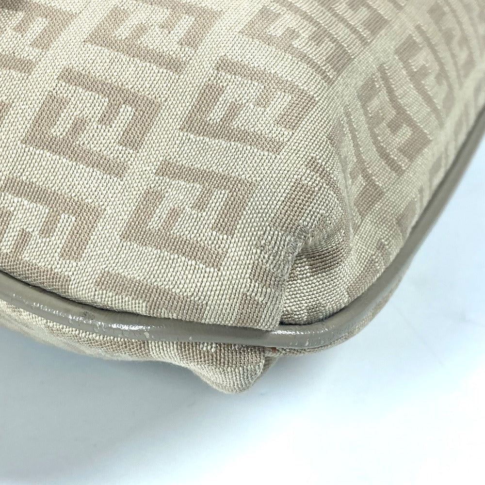 FENDI Shoulder Bag 8BT075 Leather / canvas beige flap logo Zucchino Women Used