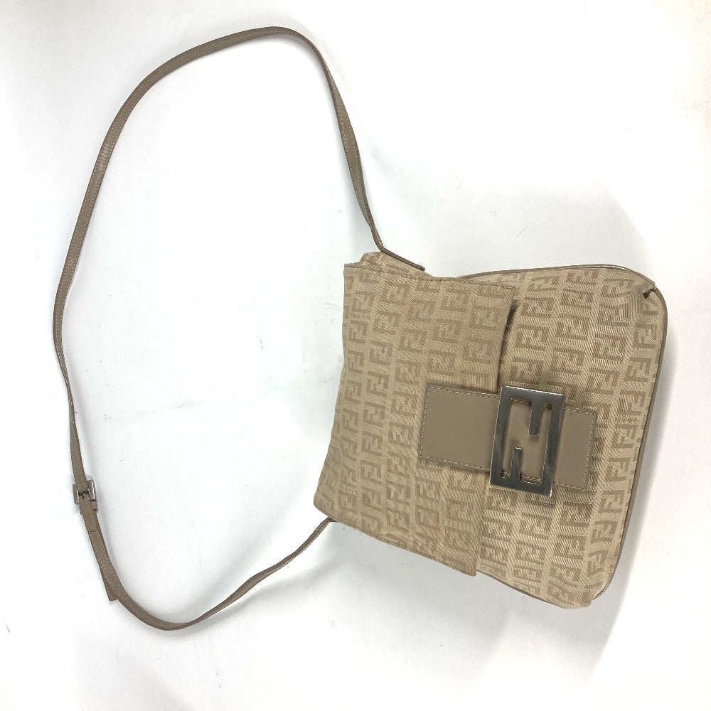 FENDI Shoulder Bag 8BT075 Leather / canvas beige flap logo Zucchino Women Used