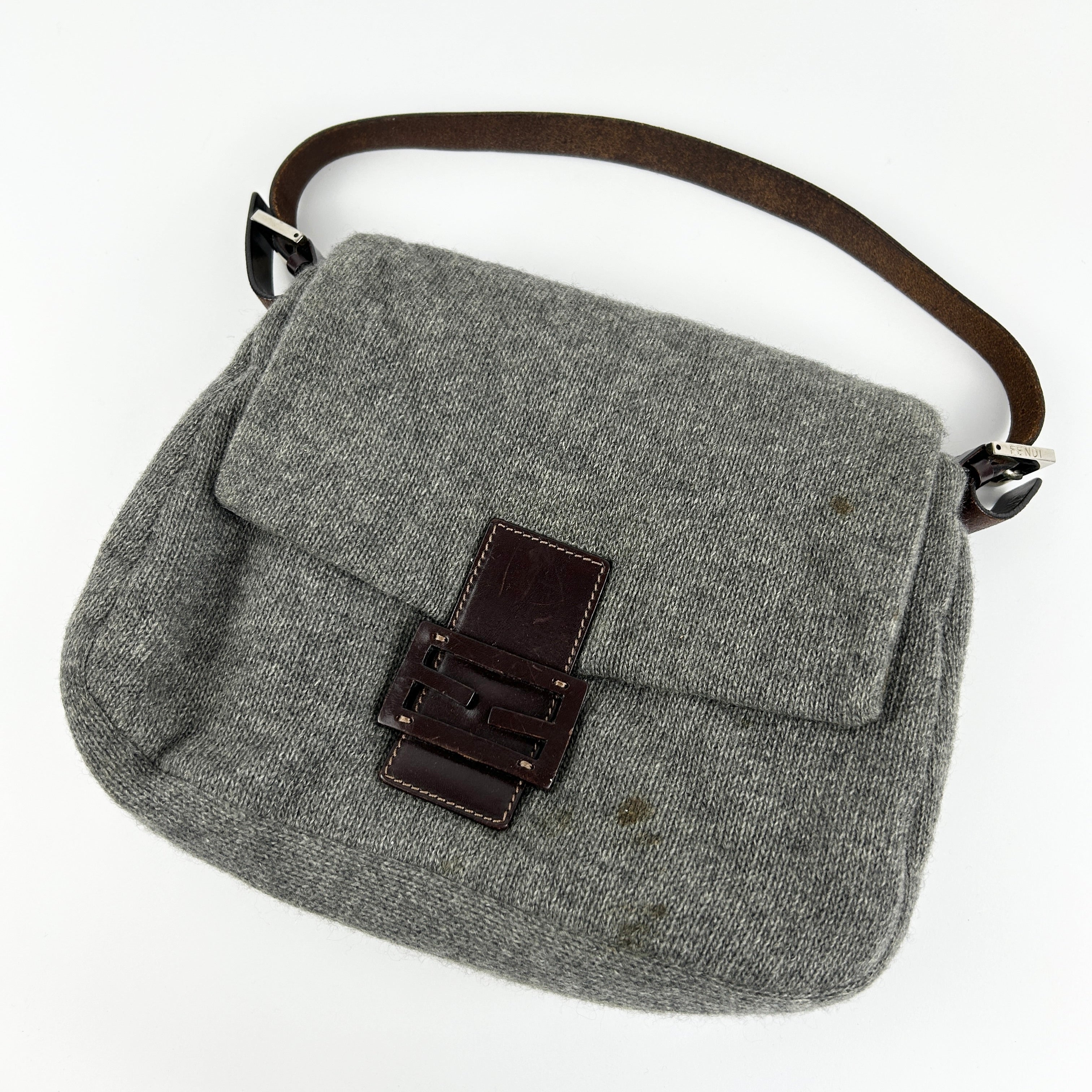 Vintage Fendi Wool Mamma Baguette Shoulder Bag