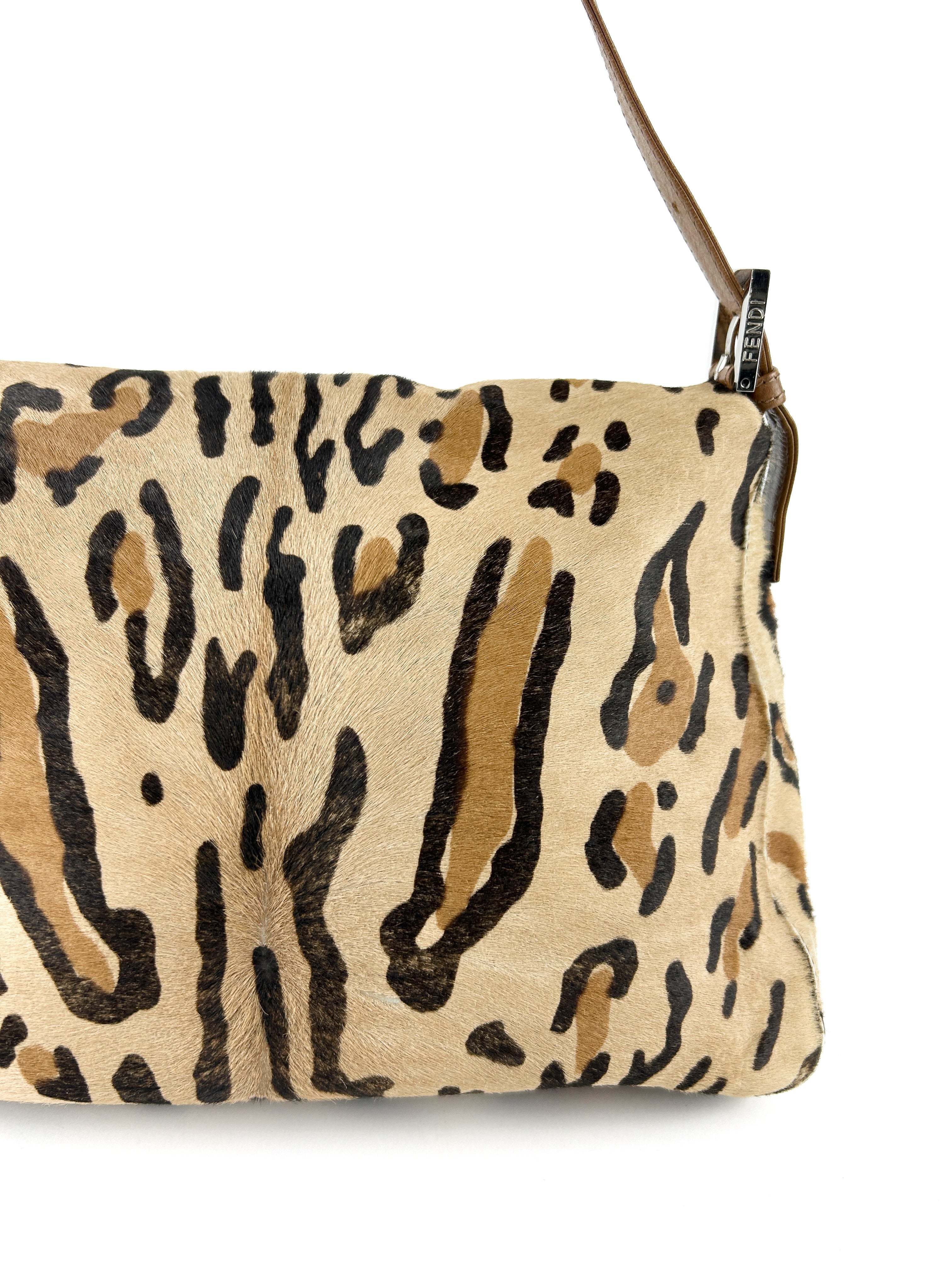 Vintage Fendi Animal Print Calf Hair Mamma Baguette Shoulder Bag