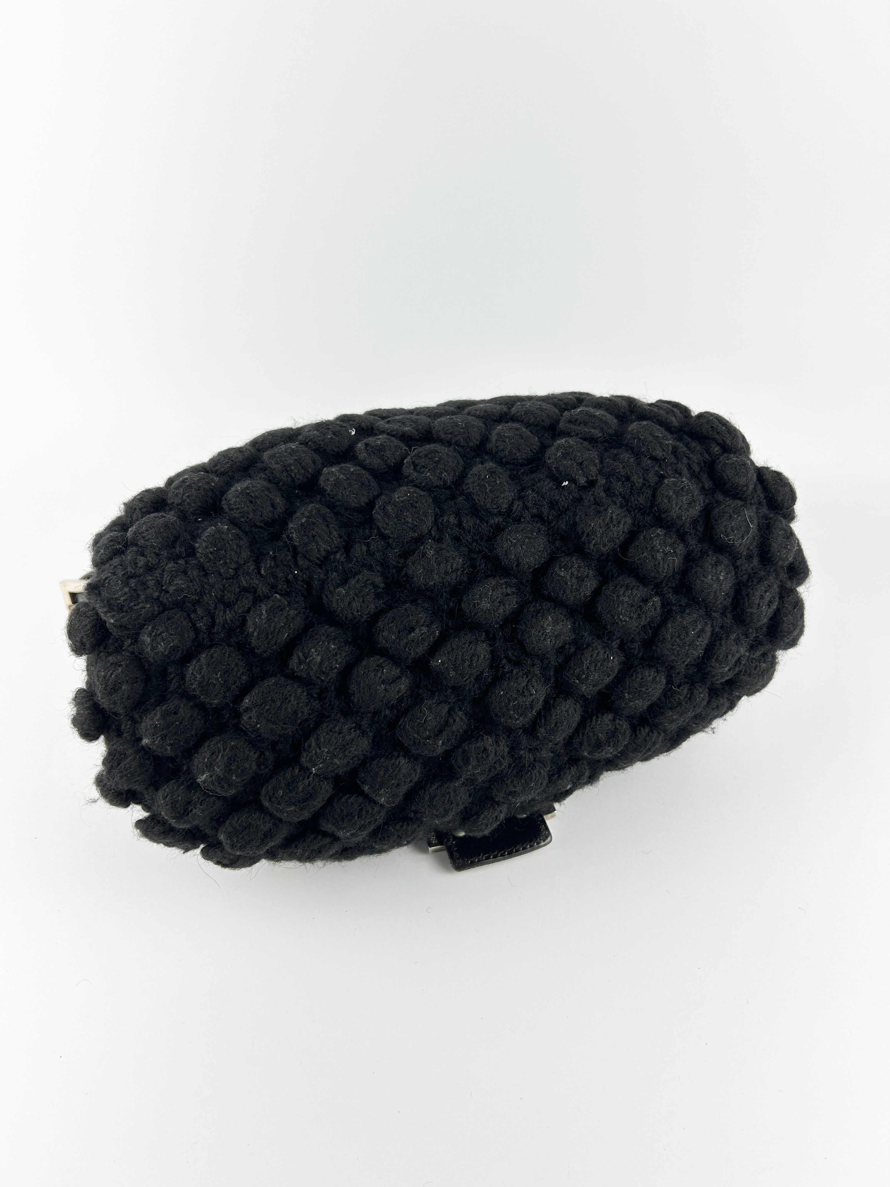 Vintage Fendi Black Crochet Bobble Knit Mamma Baguette Shoulder Bag