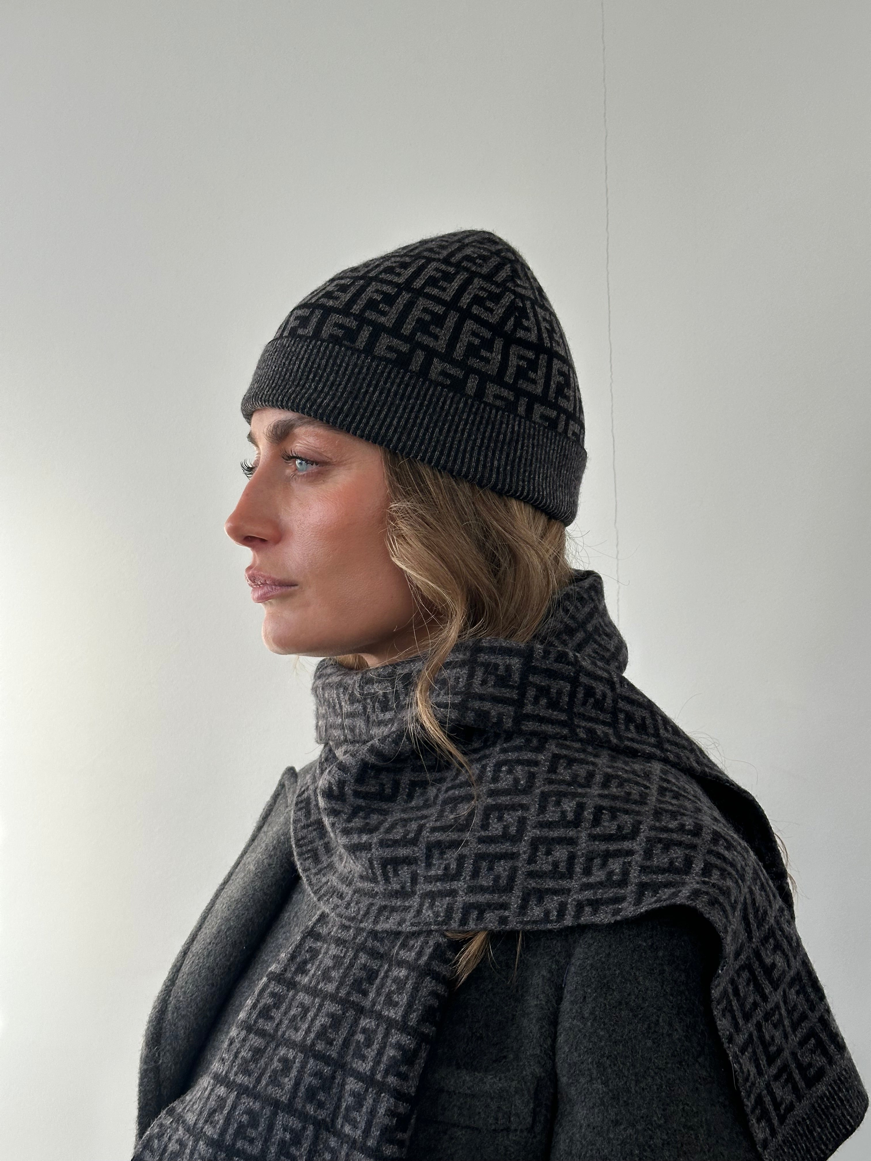 Fendi FF Monogram Print Beanie Hat