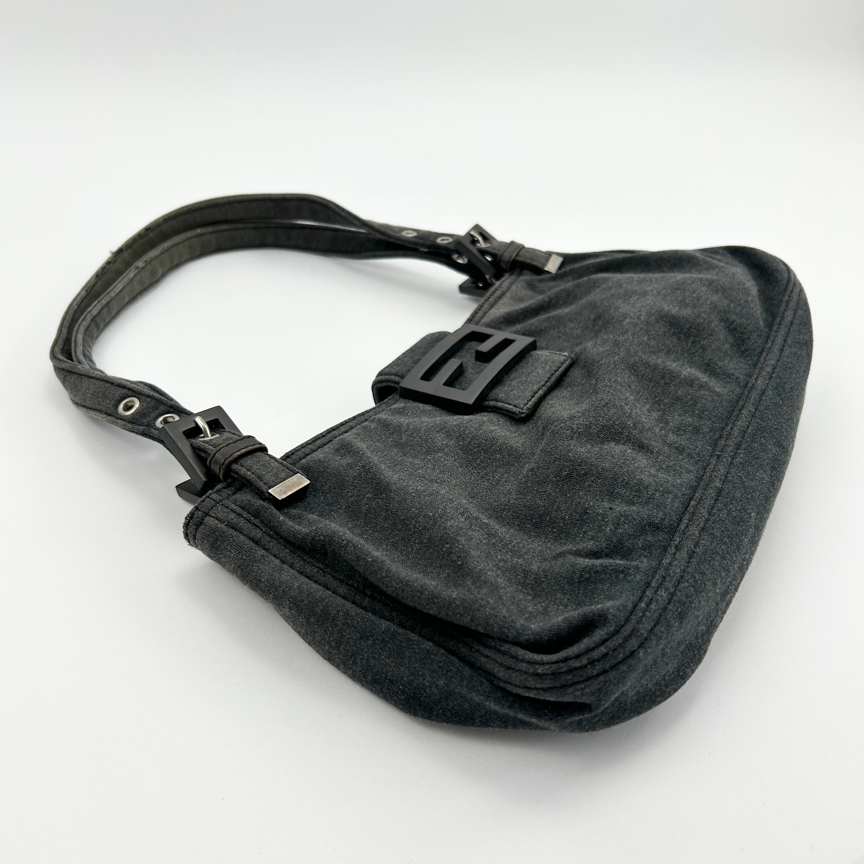 Vintage Fendi Dark Grey Jersey Cloth FF Buckle Shoulder Bag