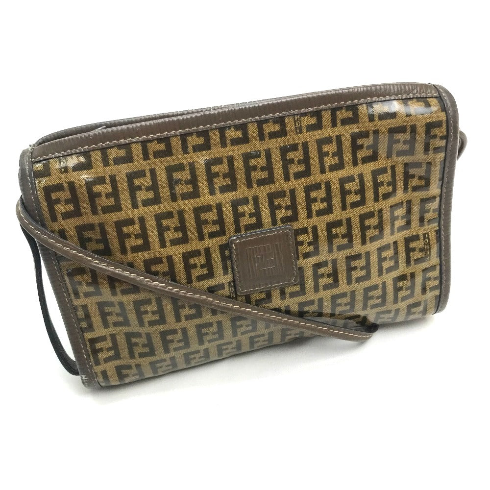 FENDI Shoulder Bag Plastics/Leather Brown Crossbody FF Zucca Pattern Women Used