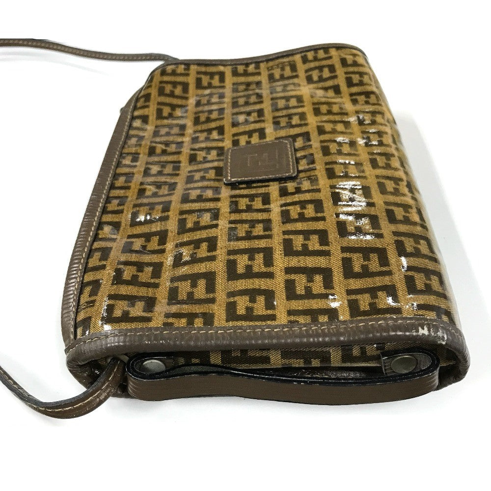 FENDI Shoulder Bag Plastics/Leather Brown Crossbody FF Zucca Pattern Women Used