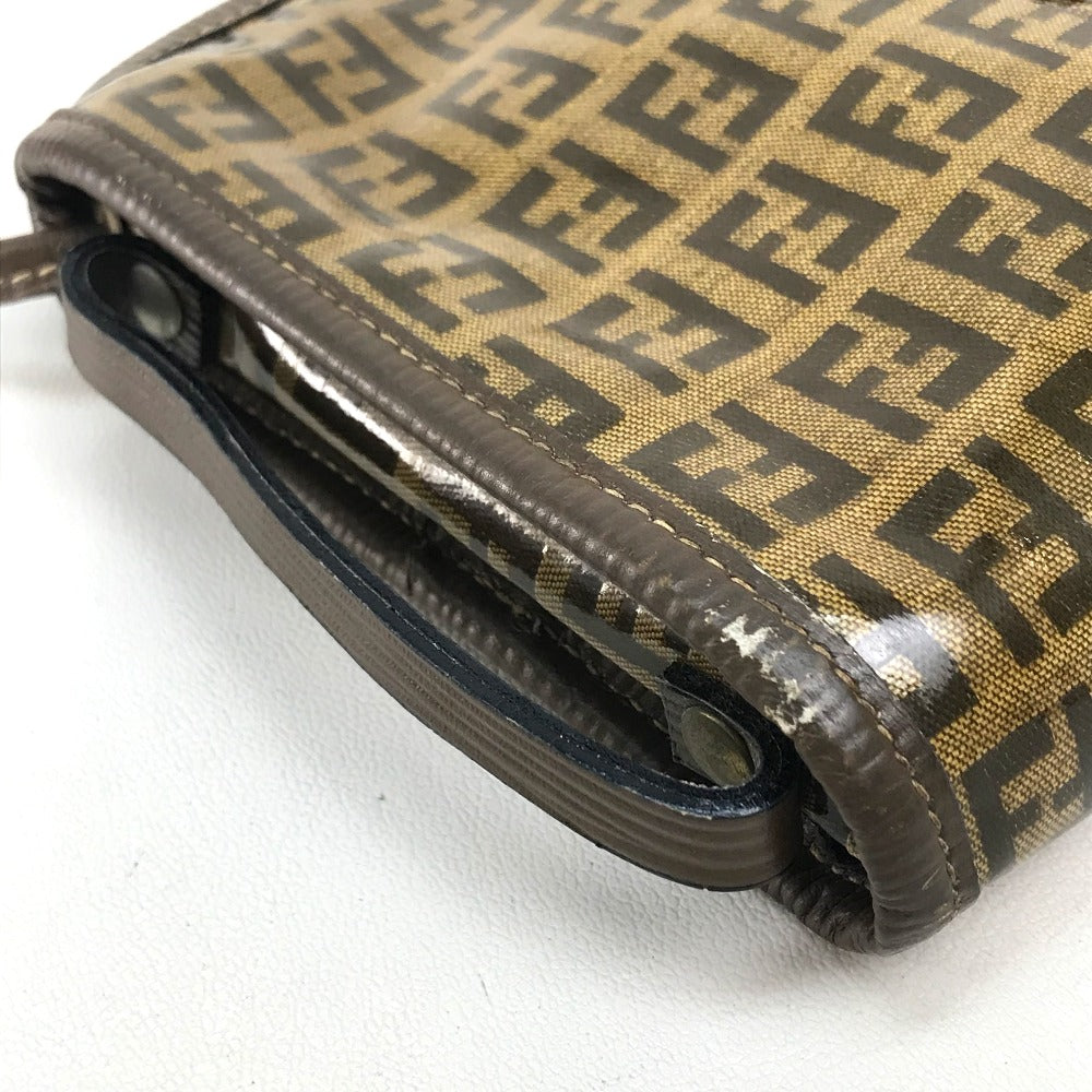 FENDI Shoulder Bag Plastics/Leather Brown Crossbody FF Zucca Pattern Women Used