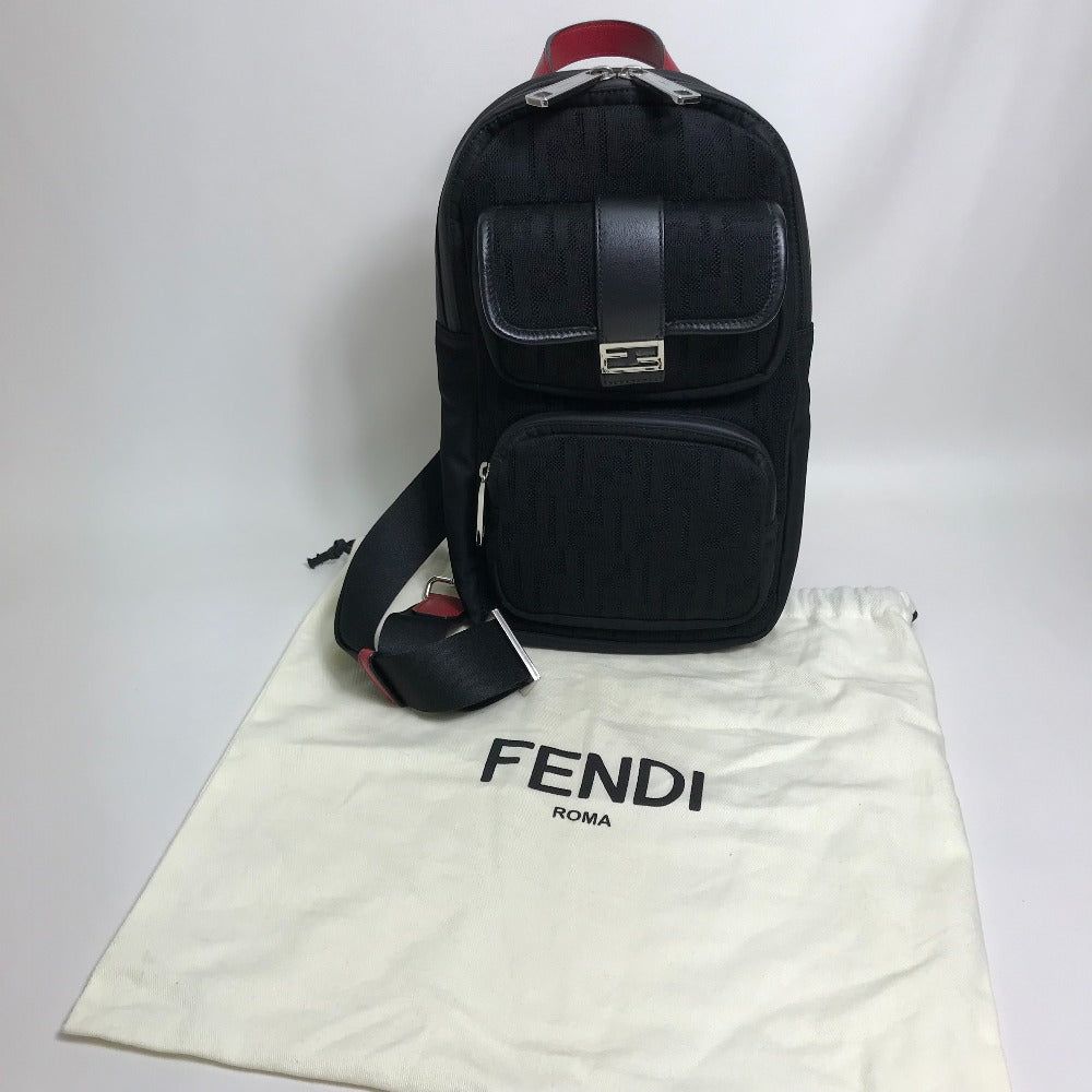 FENDI Shoulder Bag 7VZ049 Fabric / Leather Black / red Belt bag Zucca FF pattern mens Used