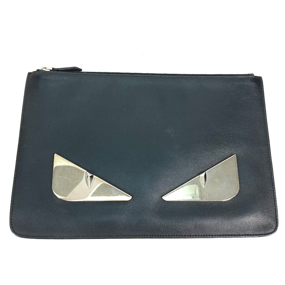 FENDI Clutch bag 7N0078 leather black Monster Bugs mens Used