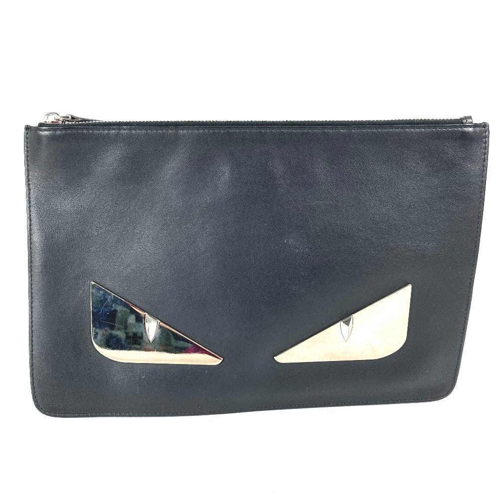 FENDI Clutch bag 7N0078 leather black Monster Bugs mens Used