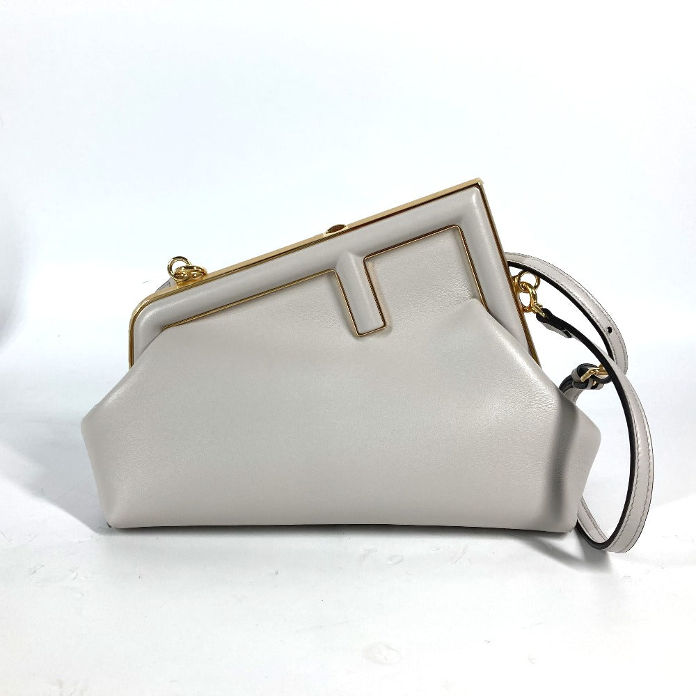 FENDI Clutch bag 8BP129 leather White gray type Shoulder Crossbody Pochette first small Women Used