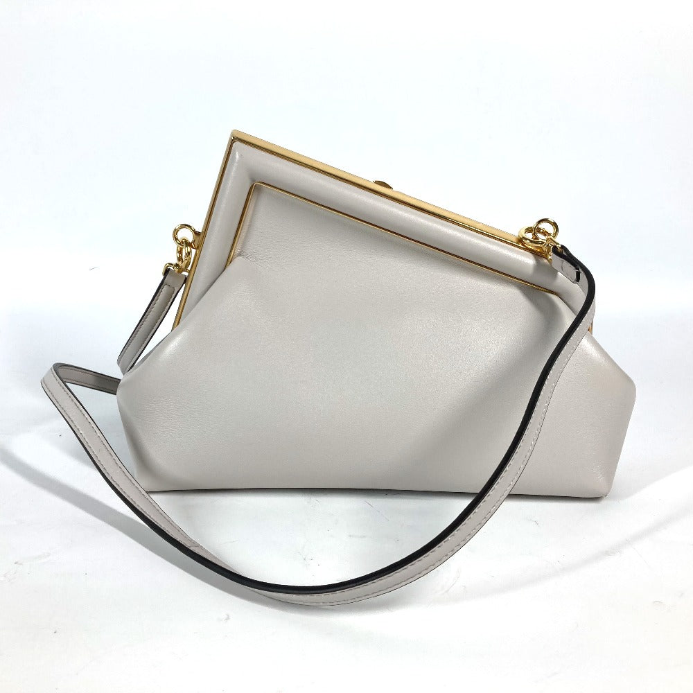 FENDI Clutch bag 8BP129 leather White gray type Shoulder Crossbody Pochette first small Women Used