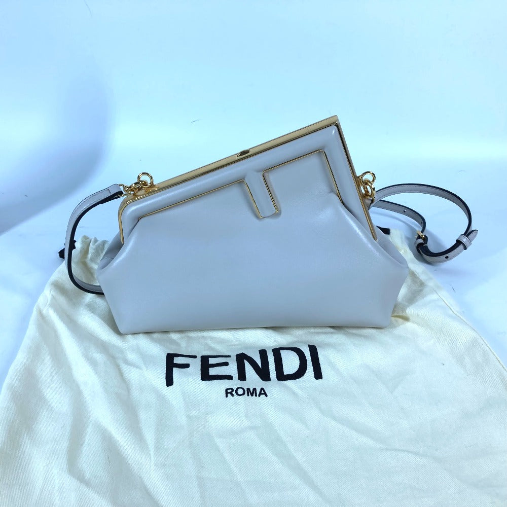 FENDI Clutch bag 8BP129 leather White gray type Shoulder Crossbody Pochette first small Women Used